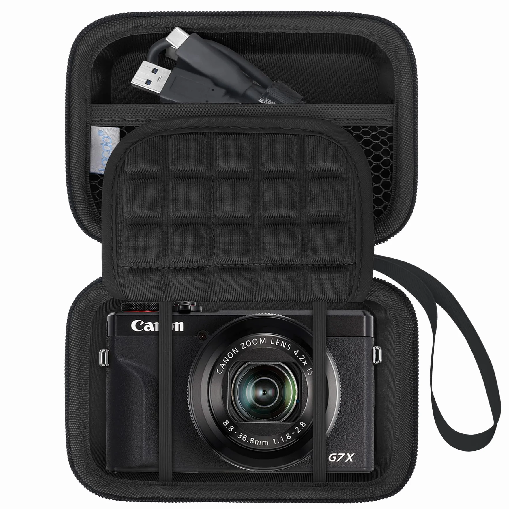 Lacdo Futerał na aparat fotograficzny dla Canon PowerShot G7 X Mark III/PowerShot G7 X Mark II 4K Vlogging Camera Wskaż i Zrób Zdjęcie Torba na Aparat do Vlogowania Etui na USB, Baterie, Czarny+Czarny