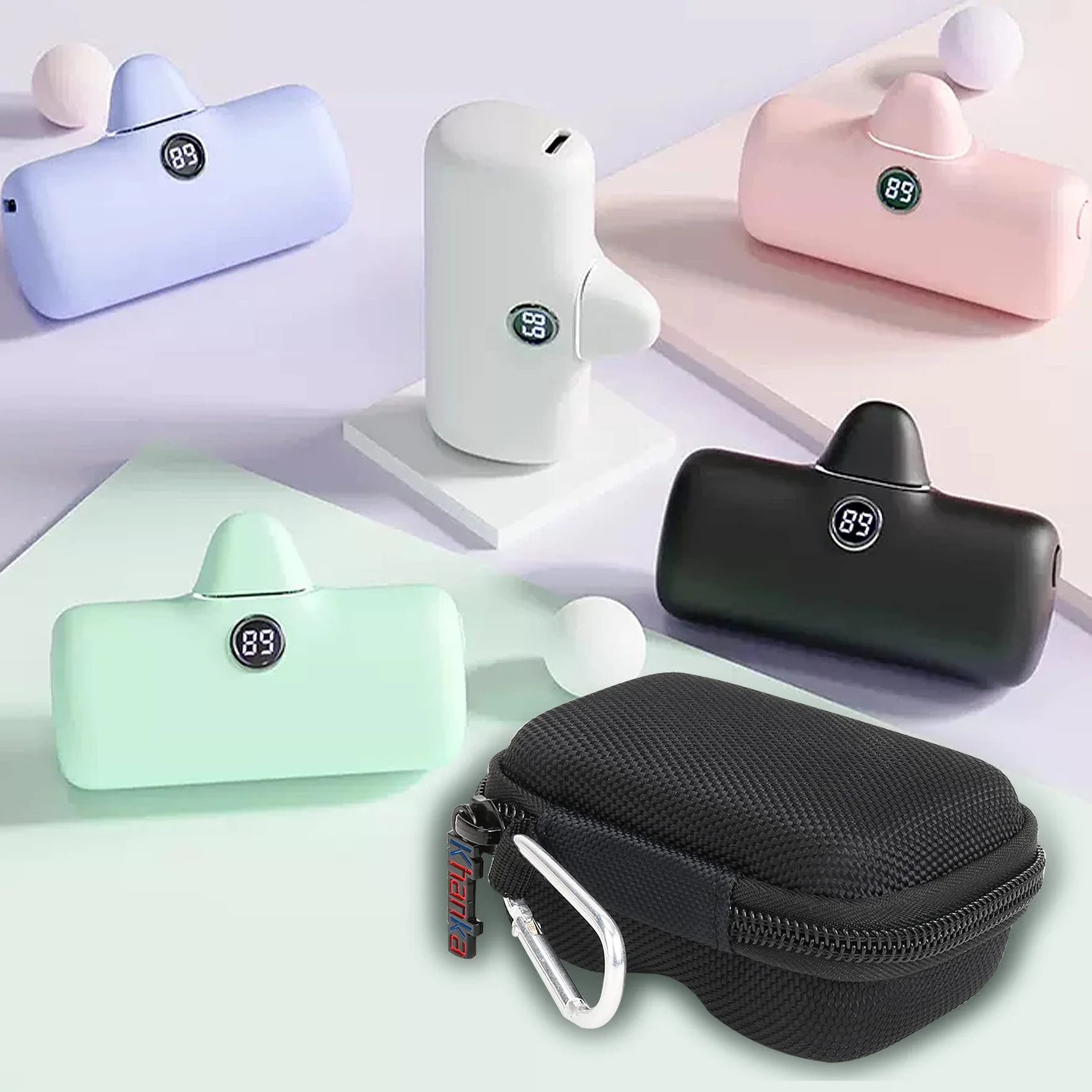 Khanka Twarde etui podróżne do iWALK 4800/4500/3350 mAh powerbanku i kabla, czarne