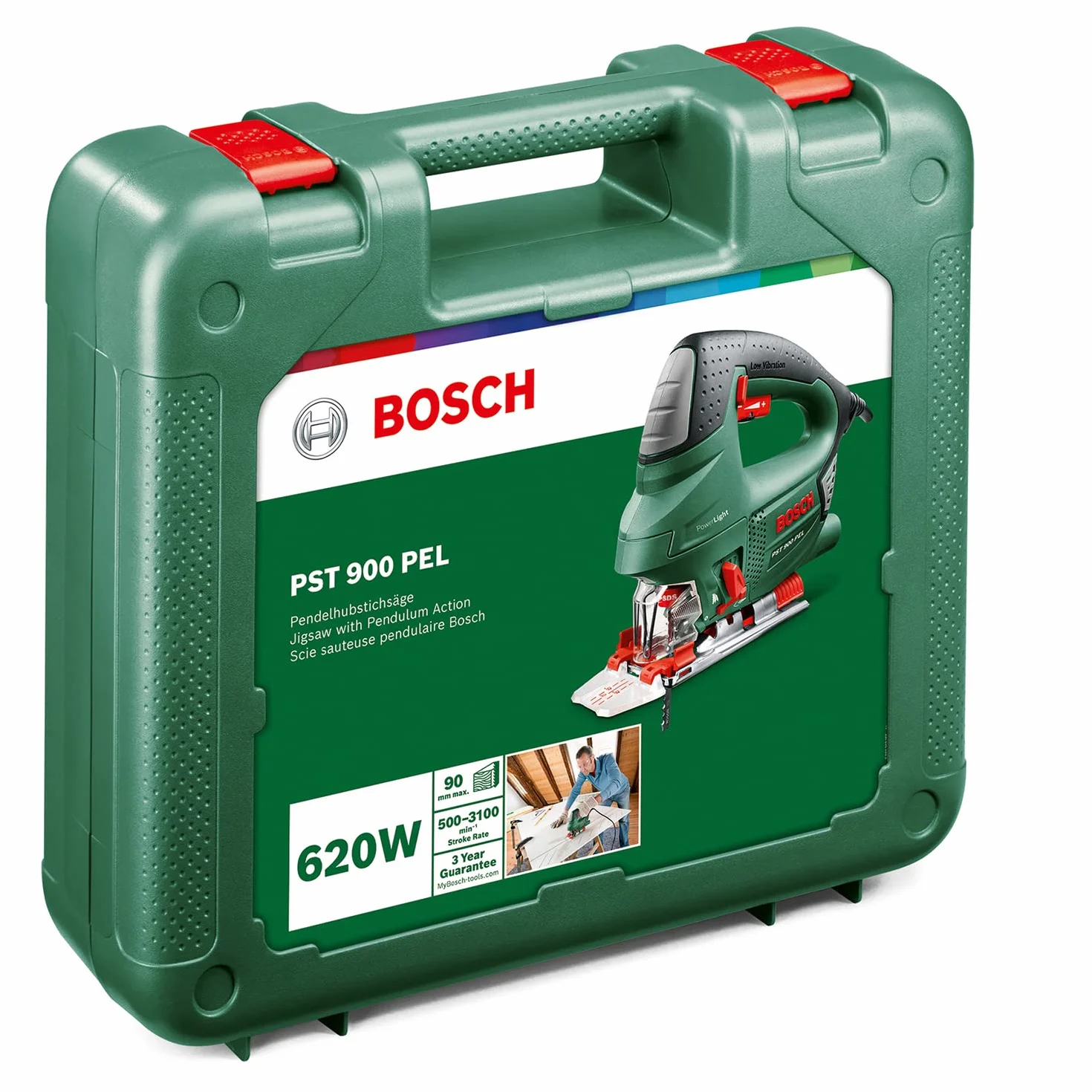 Bosch PST 900 PEL wyrzynarka (620 W, prędkość skokowa przy biegu jałowym 500 do 3100 obr./min, w walizce z tworzywa sztucznego)