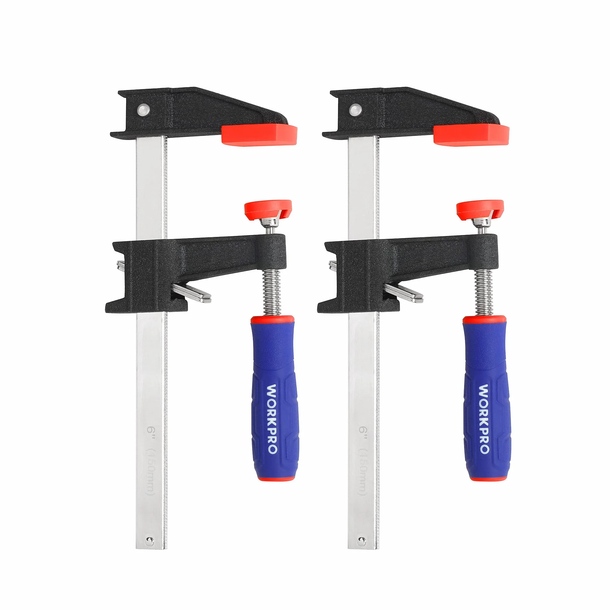 WORKPRO Zestaw zacisków 150 mm, 2-pak wytrzymałych zacisków typu F, szybko uwalniane zaciski do obróbki drewna, idealne dla stolarzy, hobbystów