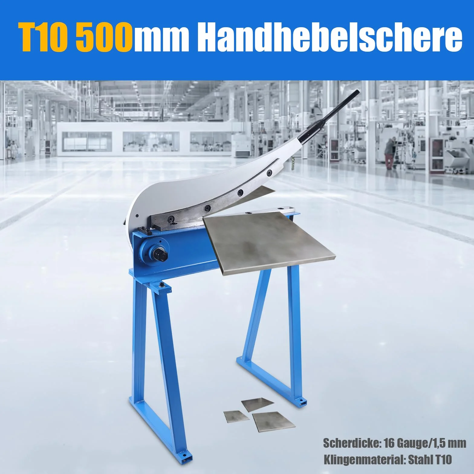 Nożyce ręczne 500 mm do cięcia blachy, gilotyny do blachy, blachy o grubości maksymalnie 1,5 mm, z funkcją nożyc udarowych do budowy