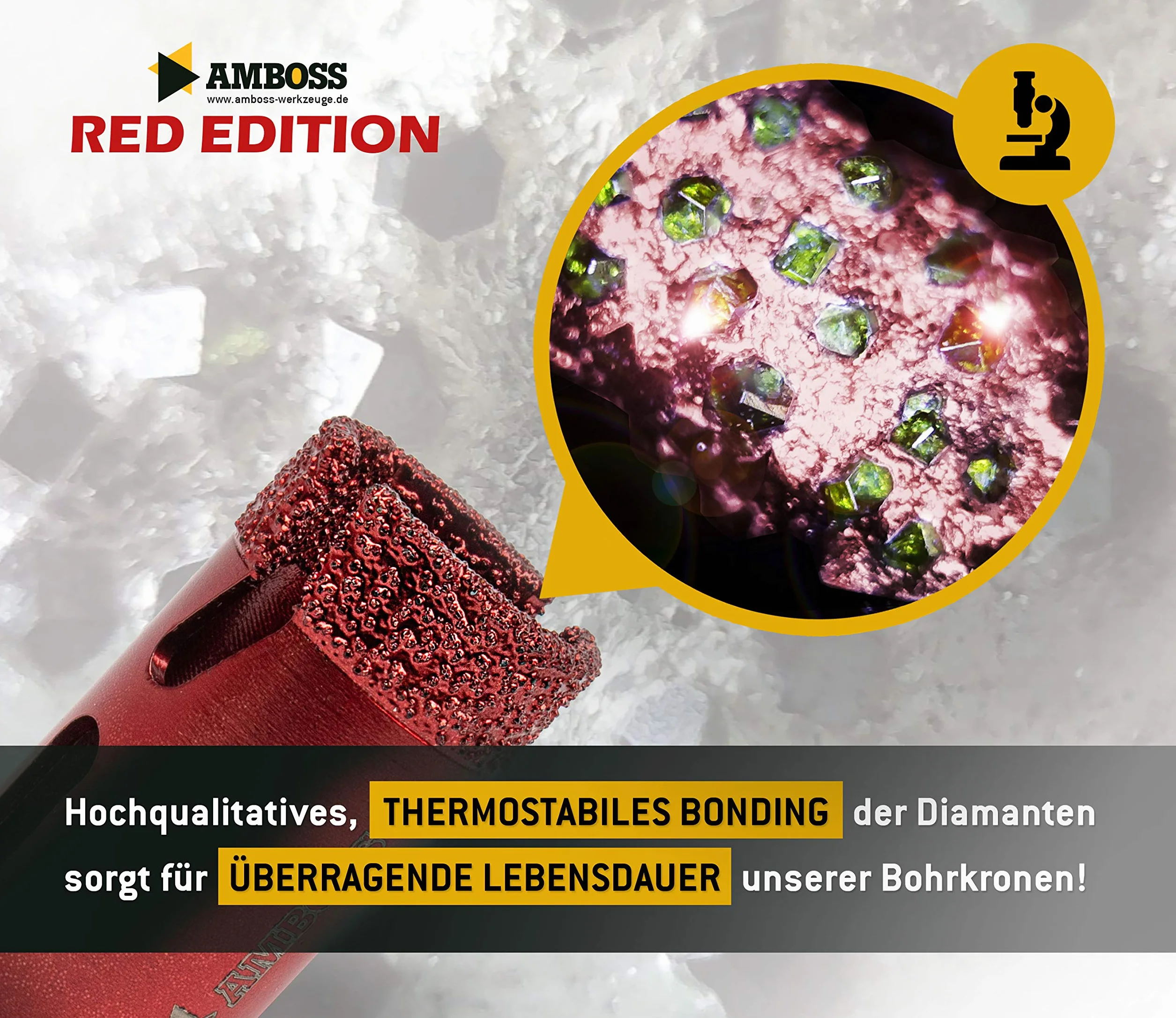 Amboss Red Edition M14 diamentowa koronka wiertnicza – do szlifierek kątowych – gresu, twardych płytek, granitu/idealna koronka wiertnicza na sucho (Ø 68 mm)