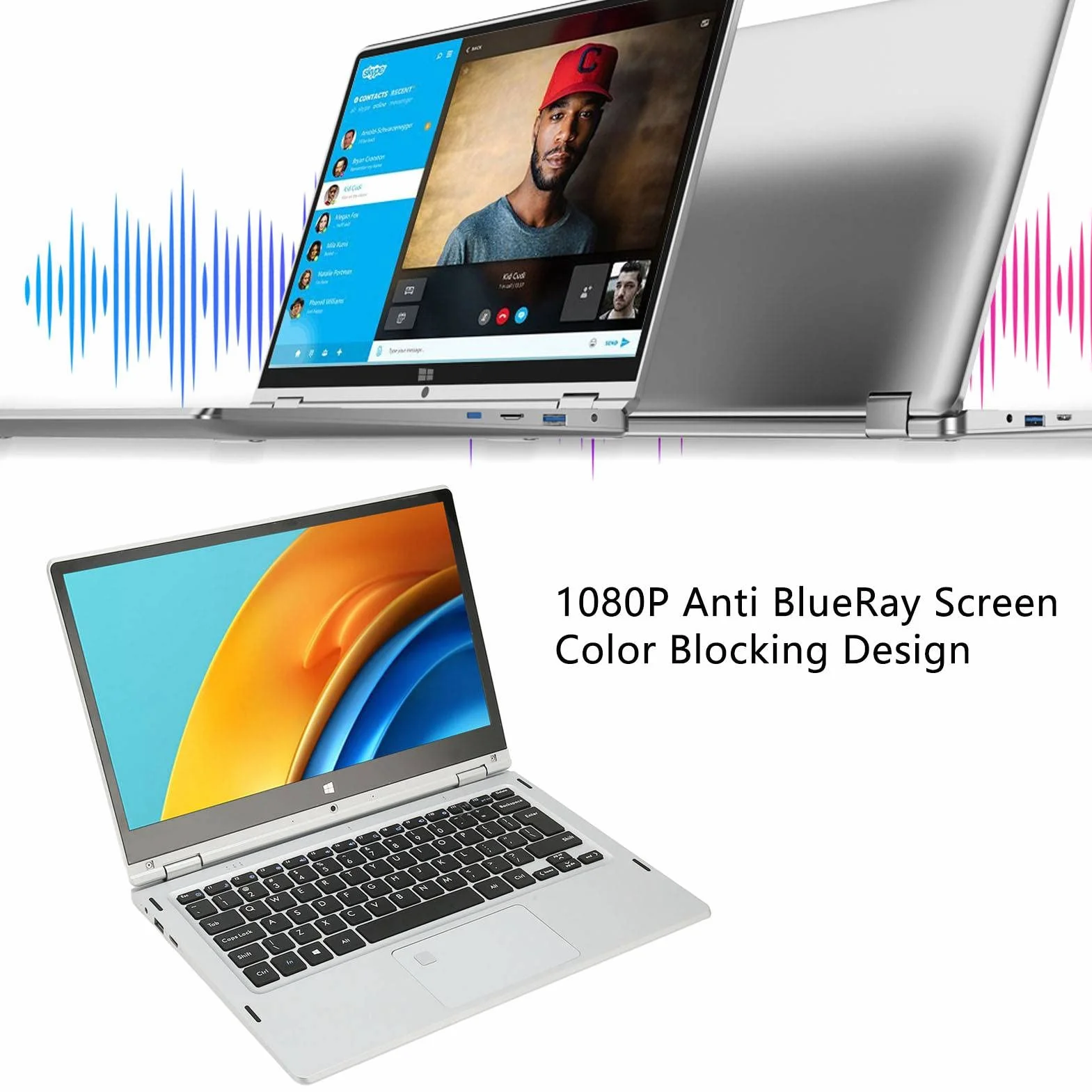 Laptop 2 w 1 z Ekranem Dotykowym 13,3 Cala Obracanym 360°, 1920x1080, 16GB LPDDR4, 256GB SSD, WiFi, BT, Windows 11