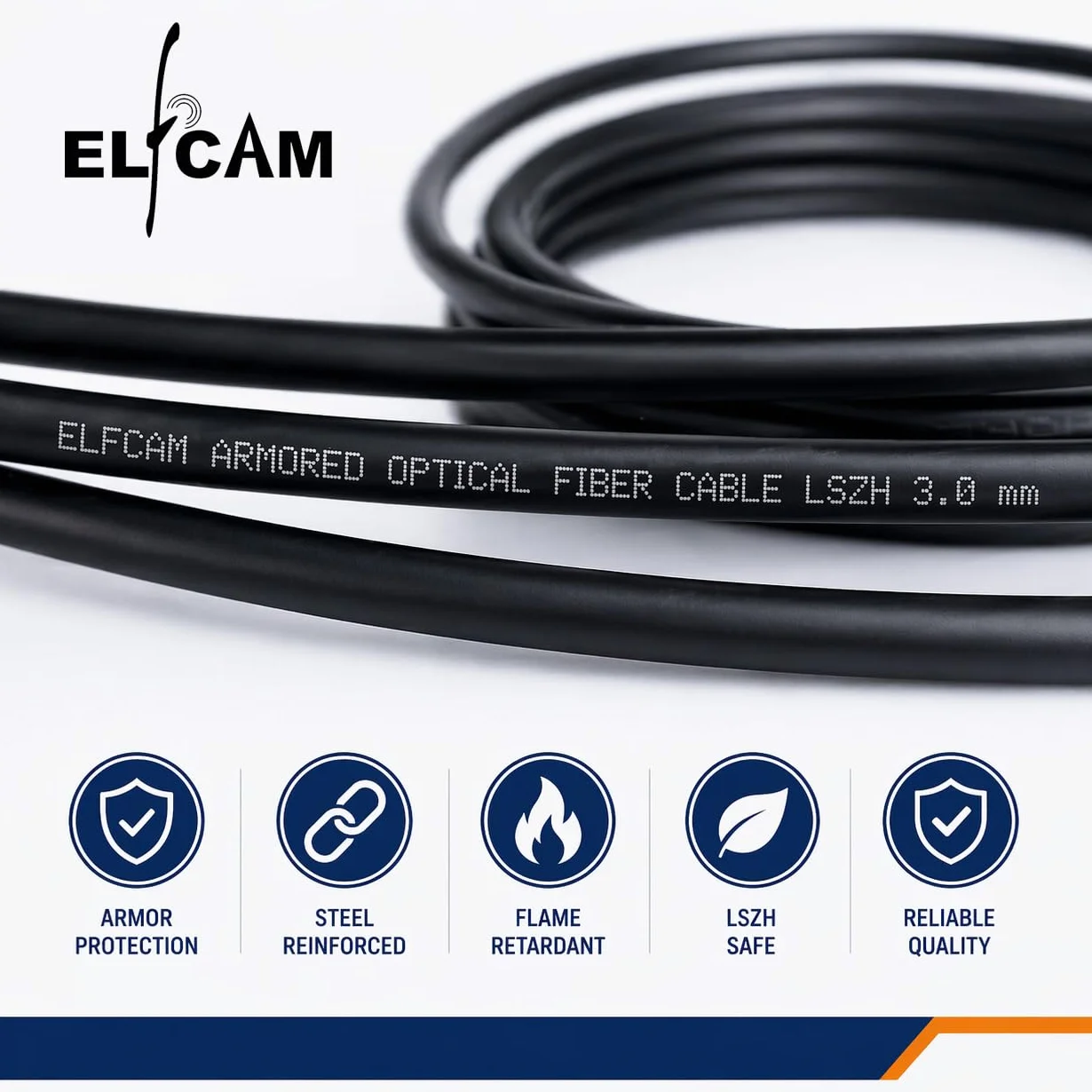 Elfcam® - 40 m na zewnątrz i wewnątrz ekranowany opancerzony kabel światłowodowy LC/UPC do LC/UPC OM3 Multimode Duplex 50/125μm LSZH, czarny, 40 metrów