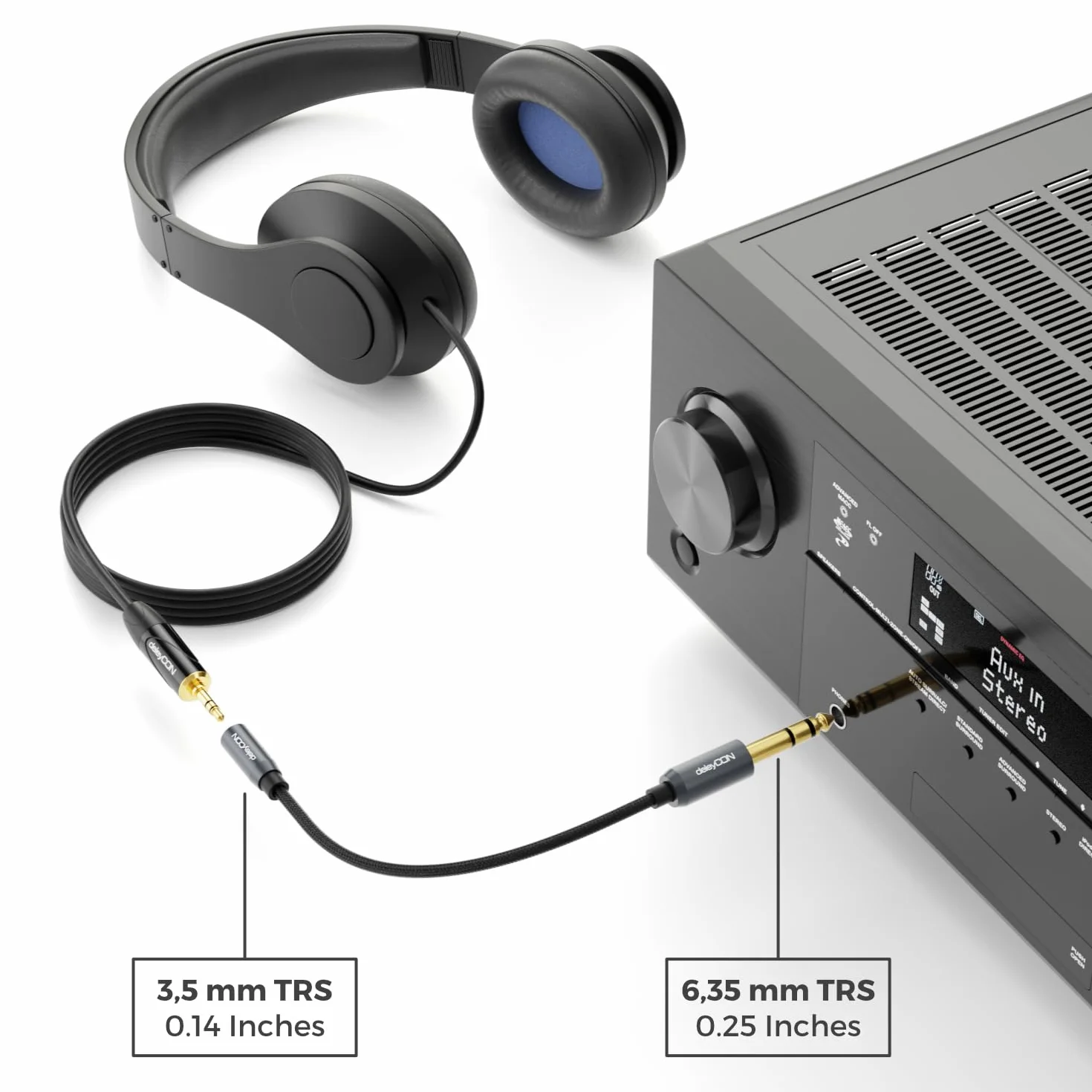 deleyCON 6,3mm na 3,5mm Klinke STEREO AUX Kabel Adapter Audio TRS 20cm