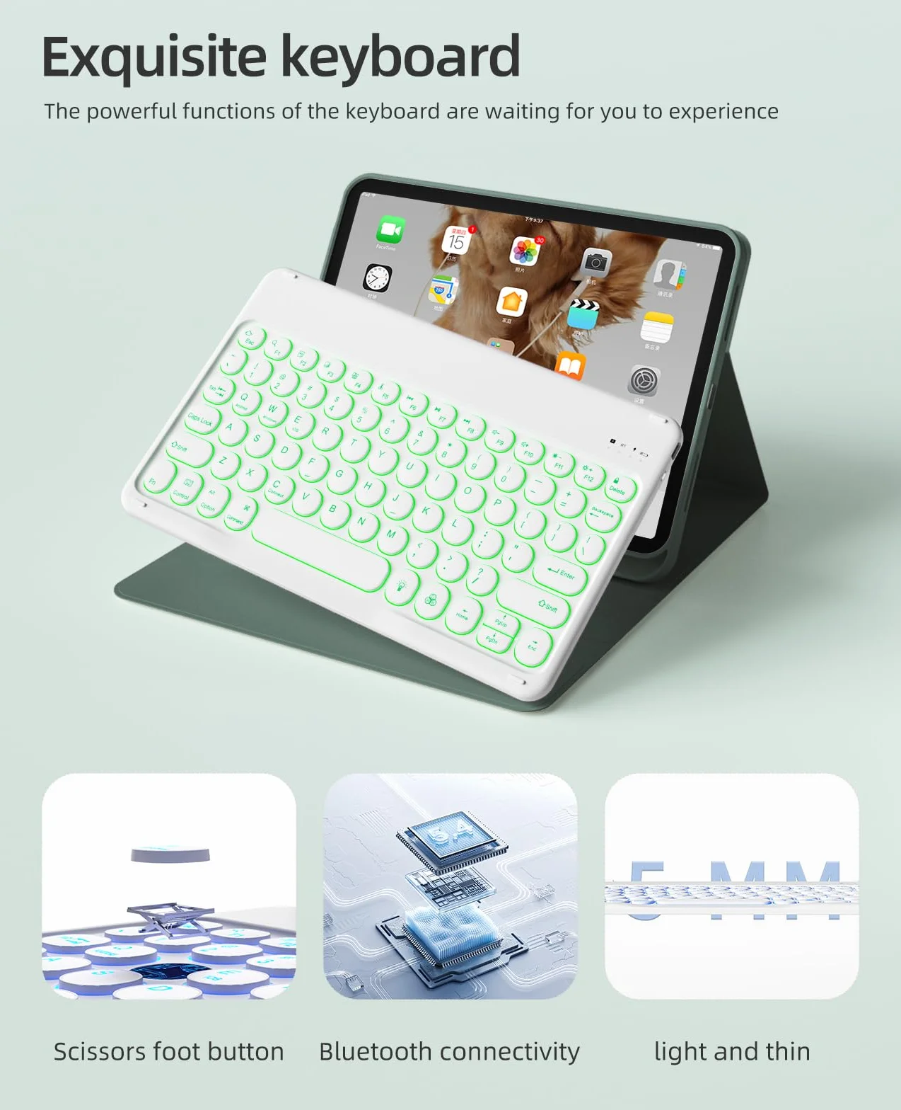JKSML Etui z klawiaturą do iPada A16 11 cali 2025 i iPad 10 generacji 10,9 cala 2022 - Podświetlana klawiatura Bluetooth QWERTZ, TPU