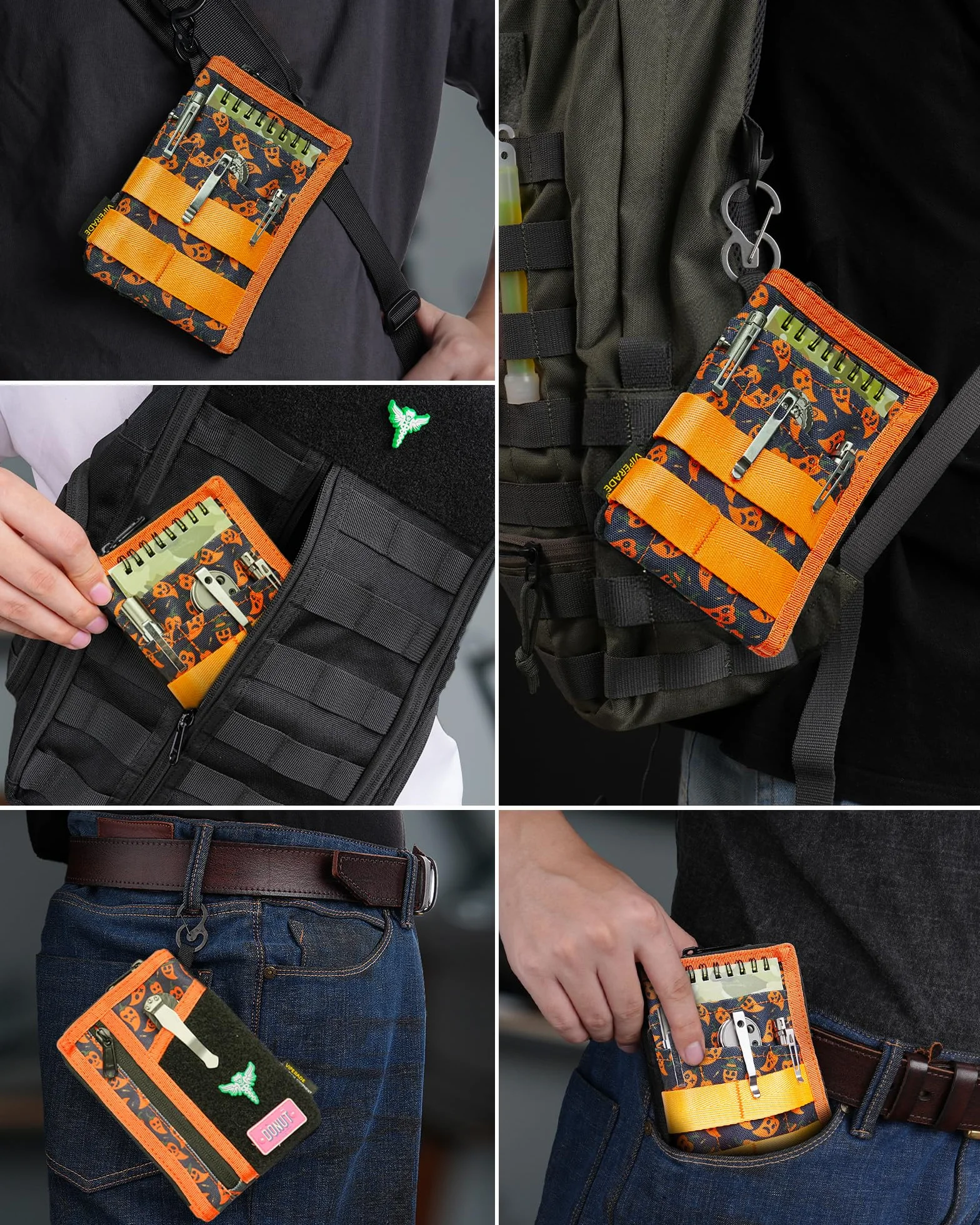 VIPERADE VE36 smukła torba EDC ze strefą na naszywki DIY, minimalistyczny portfel dla mężczyzn, organizer EDC na multitool