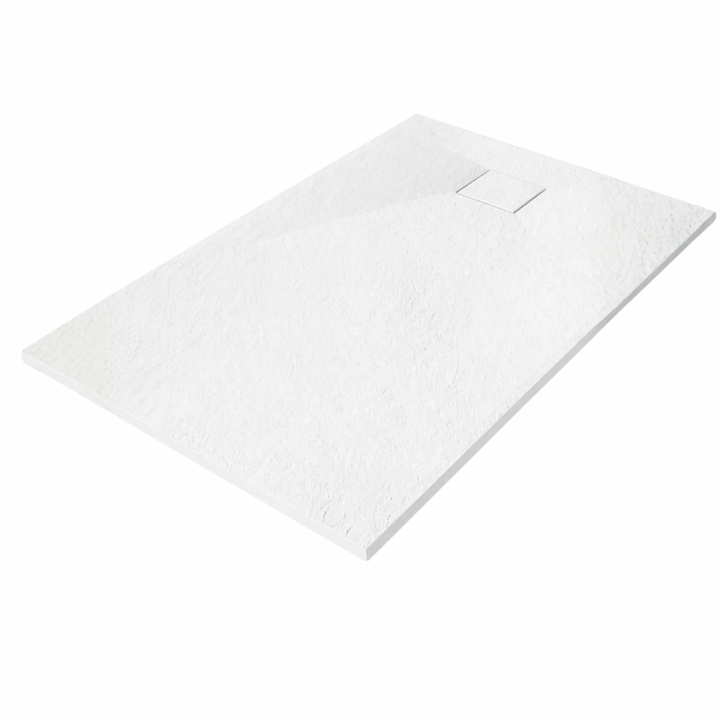 AQUAUNO Brodzik prysznicowy 110 x 80 cm o wyglądzie kamienia, ultra płaski 2,6 cm – brodzik z kompozytu SMC, w zestawie syfon, odpływ 90 mm, czyszczenie od góry, biały