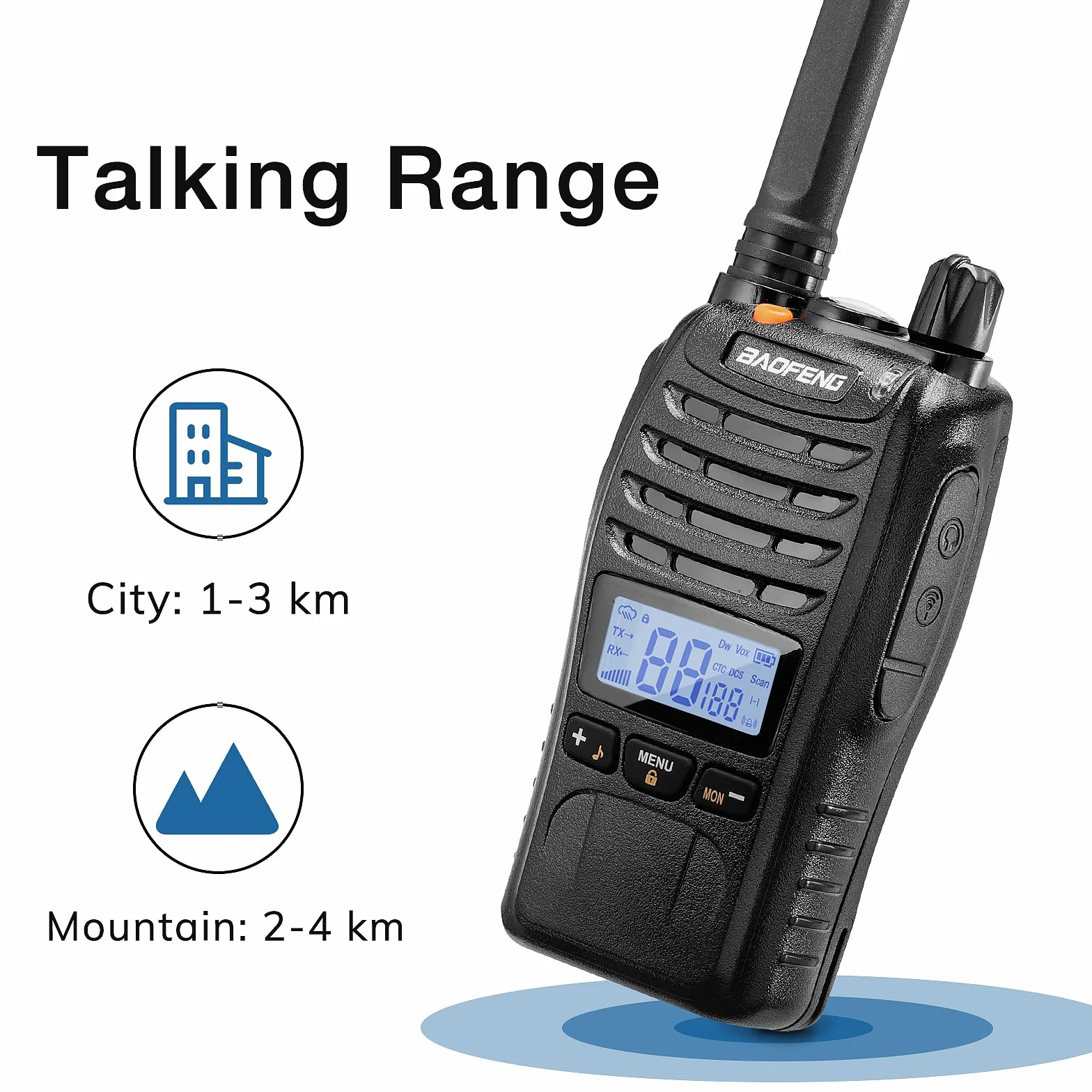BAOFENG BF-88ST Pro PMR446 Walkie Talkie, ulepszone, dalekiego zasięgu, ładowalne, dwudrożne radia z wyświetlaczem LCD, podwójny zegarek VOX, ładowarka biurkowa i słuchawki, 2 szt