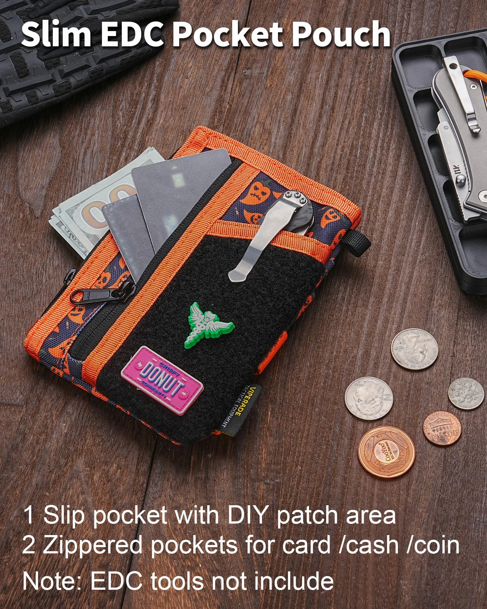 VIPERADE VE36 smukła torba EDC ze strefą na naszywki DIY, minimalistyczny portfel dla mężczyzn, organizer EDC na multitool
