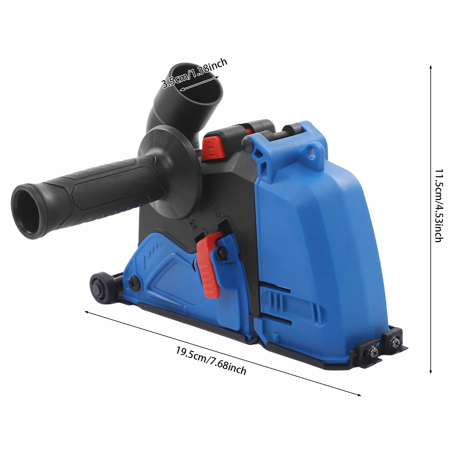 Okap ssący, szlifierka kątowa 125/150 mm, okap ssący z adapterem 360° i regulacją głębokości cięcia (do 42 mm), uniwersalna do szlifierek 5" i 6" z przyłączem do odkurzacza