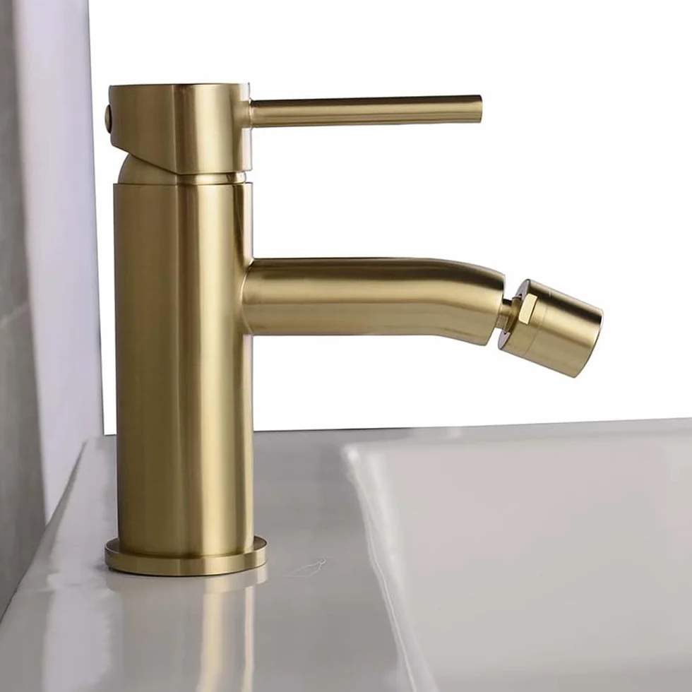Bateria łazienkowa szczotkowana złota z jednym otworem, bateria bidetowa mosiężna ciepłą i zimną wodą do zlewu(Brushed Gold)