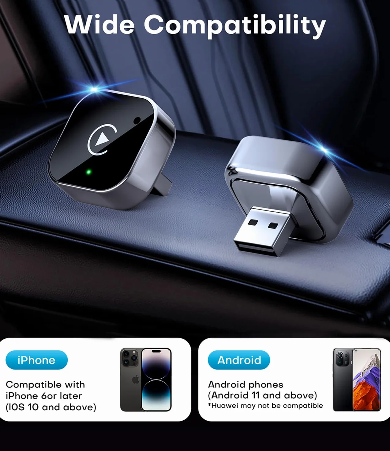Bezprzewodowy adapter CarPlay 2025 Android samochodowy mini stabilny klucz sprzętowy iOS 10 Android 11 czarny