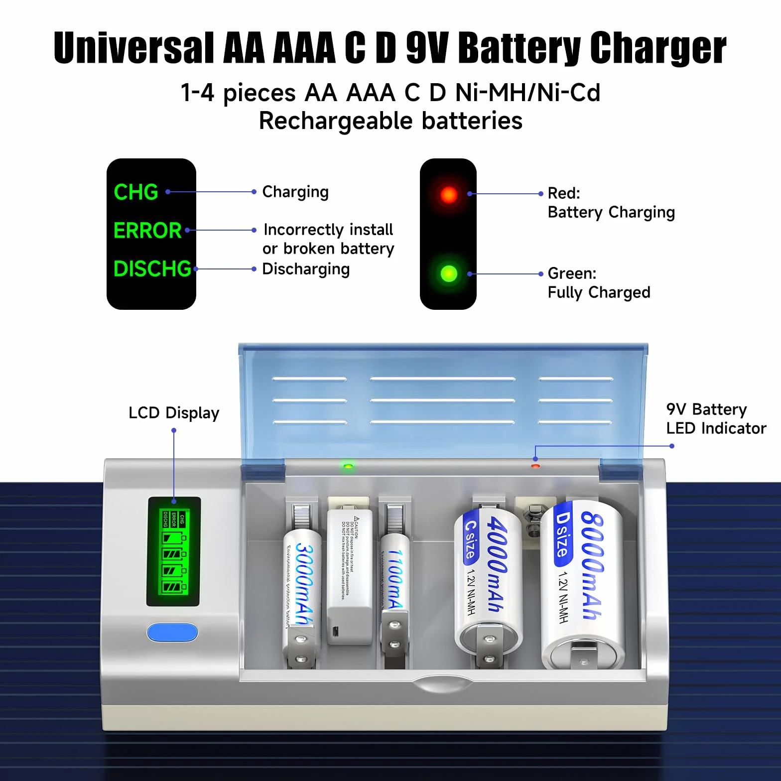 Baby C Akumulator 4000 mAh 6 sztuk z Ładowarką LCD do AA/AAA/C/D NI-MH