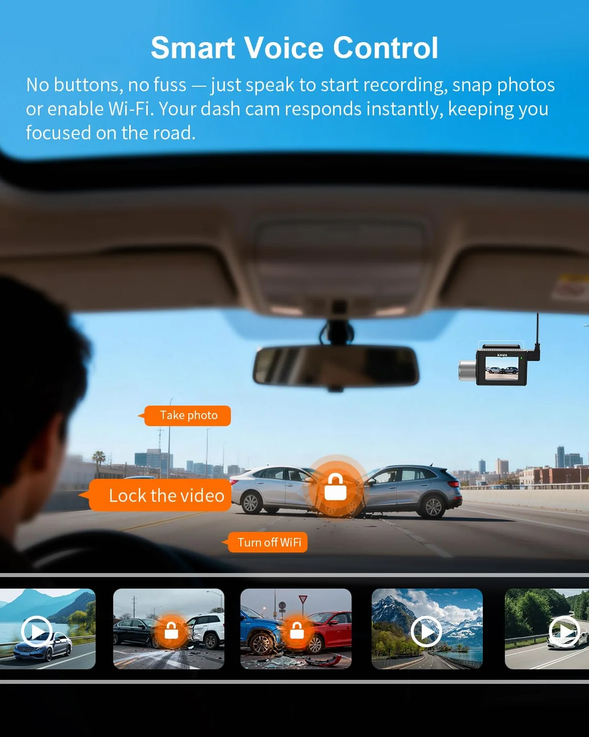 4K Dashcam przednia i tylna kamera, sterowanie głosem, 64GB karta, Wi-Fi 6, GPS, ekran IPS 5 cm, NightEagle, tryb parkowania 24h
