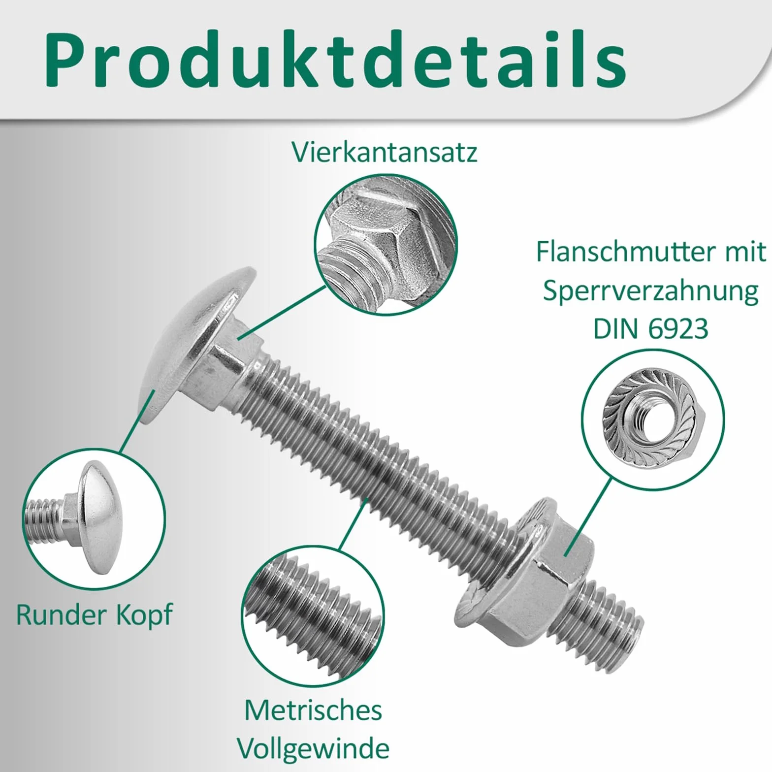 DSM – śruby z łbem płaskim okrągłym M12 x 35 mm zgodnie z DIN 603 – nakrętka kołnierzowa M12 z uzębieniem blokującym DIN 6923 – stal nierdzewna A2 – śruby z łbem płaskim okrągłym z nasadką czworokątną