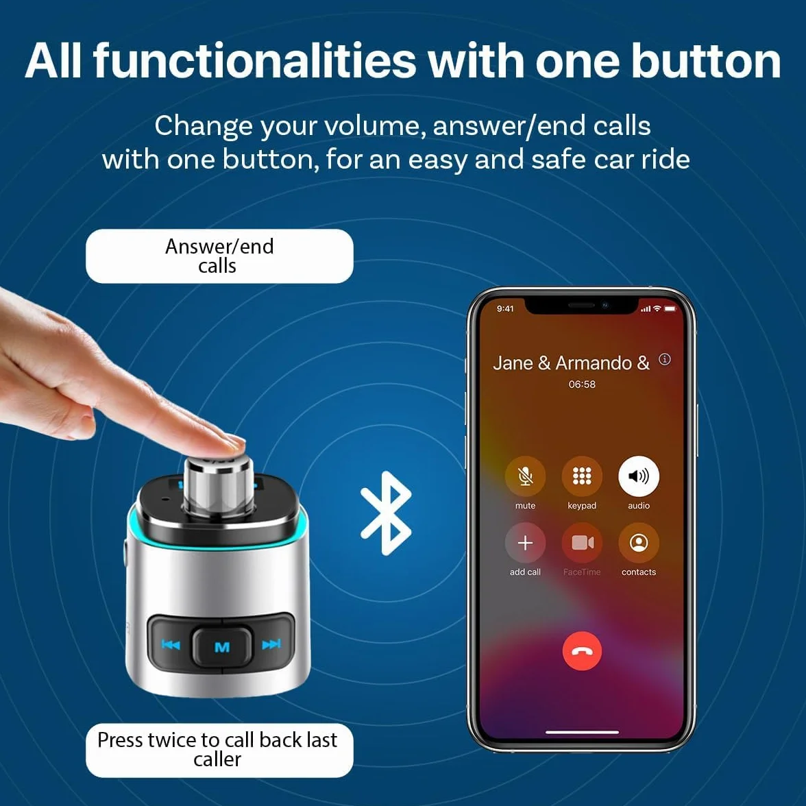 MMOBIEL Samochodowy adapter Bluetooth z nadajnikiem FM QC 3.0 USB-A