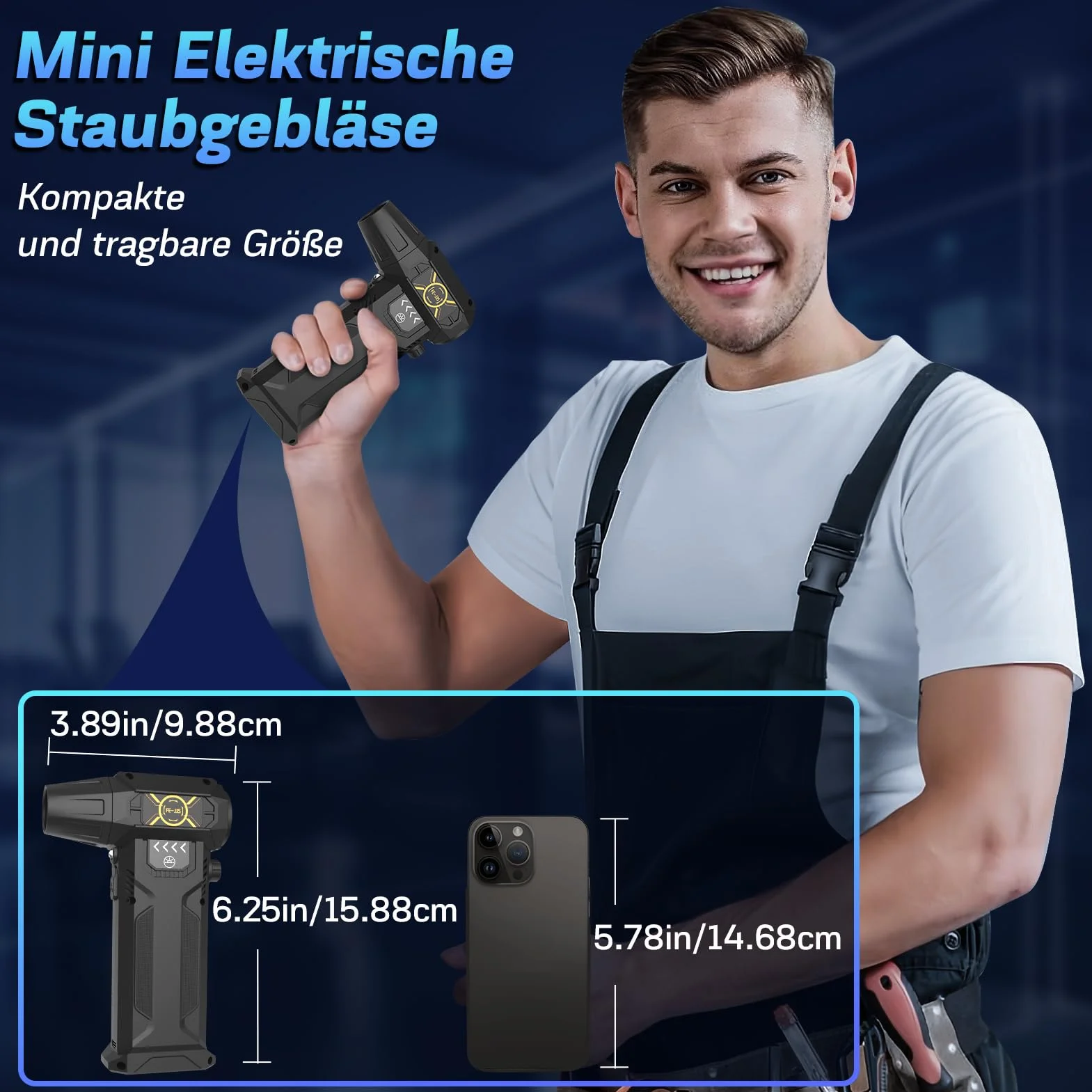 Elektryczna dmuchawa do kurzu, 3-biegowa 150000 obr./min, sprężone powietrze z akumulatorem 8000 mAh