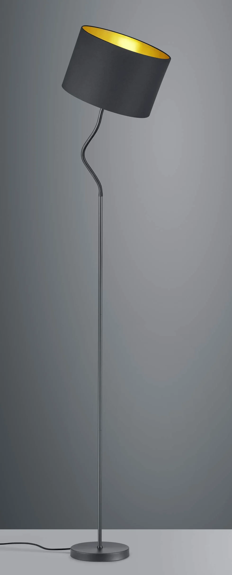 Trio Leuchten Hostel 408290179 lampa stojąca, metal, abażur z materiału czarny matowy/złoty