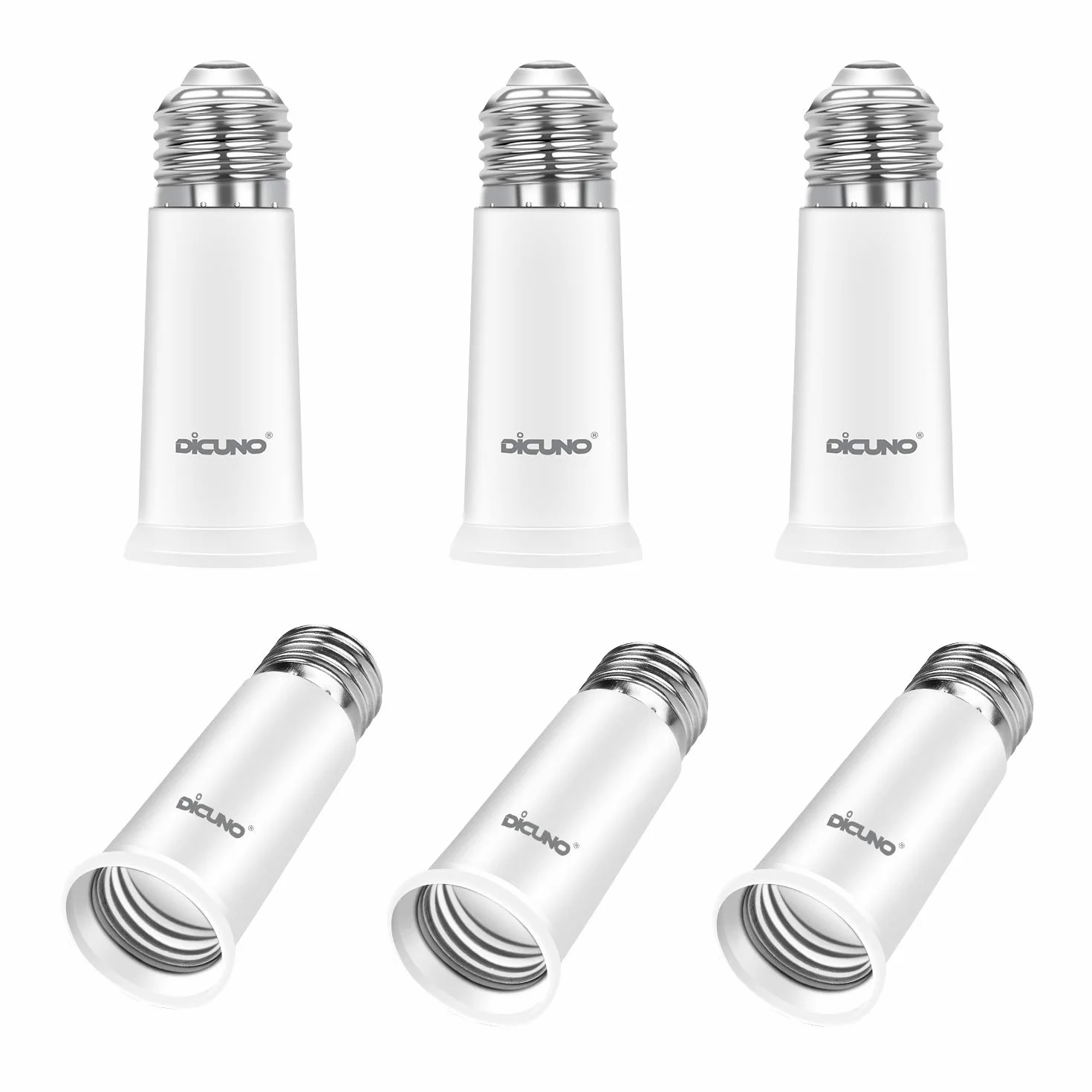 DiCUNO E27 Adapter podstawowy 6,5 cm przedłużacz, E27 Standardowy przedłużacz gniazda lampy, przedłużacz żarówki, adapter do uchwytu lampy, opakowanie 6 szt
