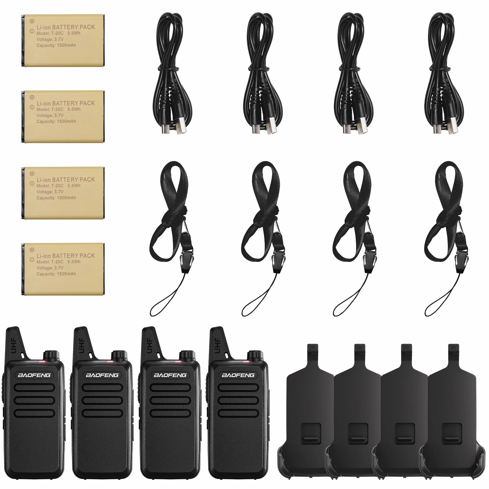 Baofeng T22 Walkie Talkie PMR446 16 kanałów zasięg 3 km zestaw 4 sztuki