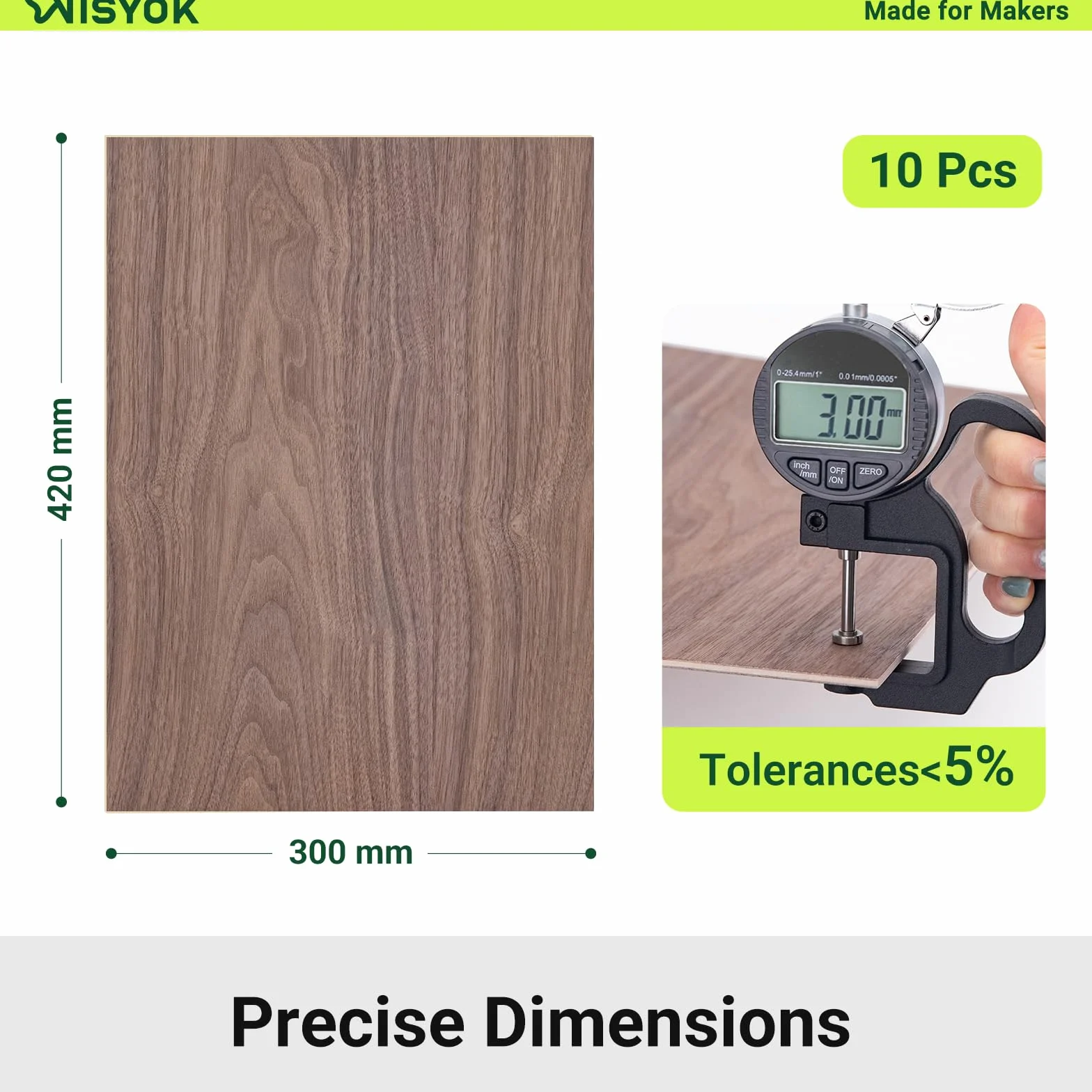 WISYOK Płyta ze sklejki 3 mm, A3, 10 szt., orzech włoski, przycięte na wymiar, płyty drewniane do majsterkowania, sklejka do cięcia laserowego, piły wyrzynarskiej, modelarstwa, piły, piły, piły, piły