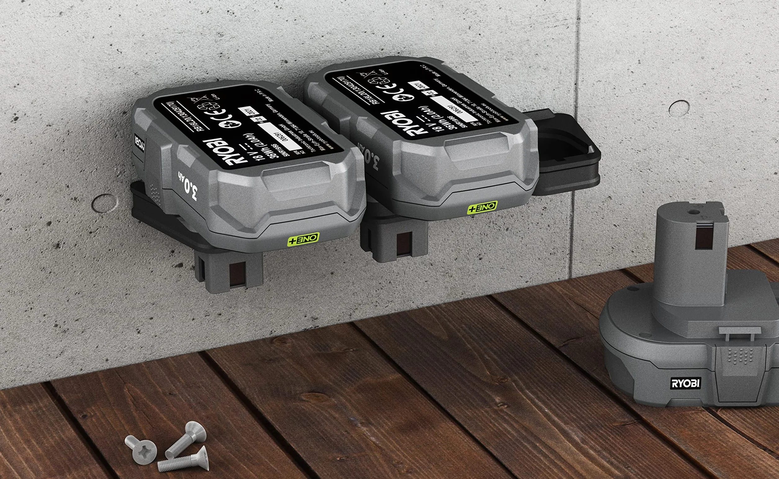 NewGround Designs Uchwyt ścienny do akumulatora pasuje do akumulatorów Ryobi 18 V One+, uchwyt akumulatorowy, uchwyt ścienny odpowiedni do 3 akumulatorów