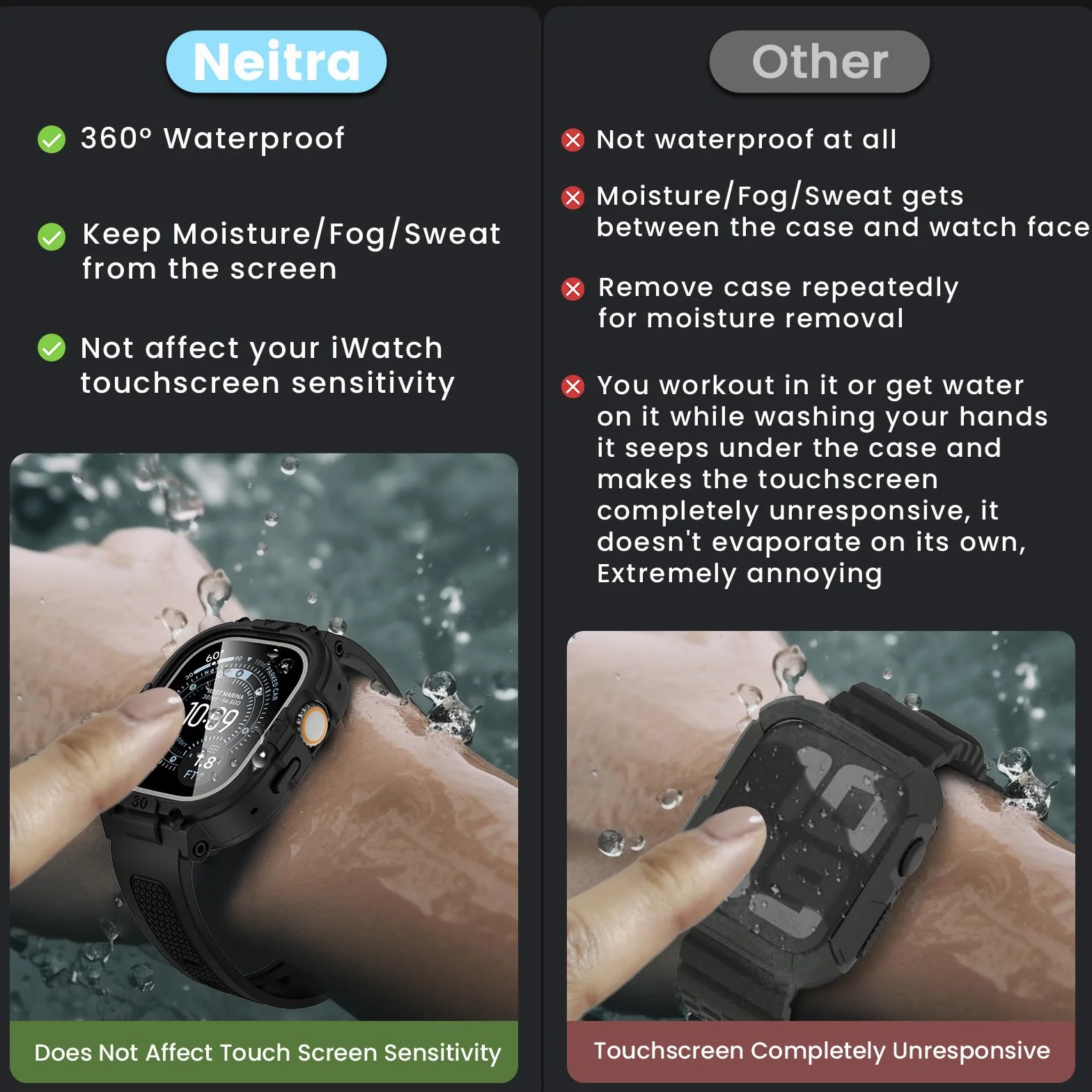 Neitra 3 w 1 360° wodoszczelne etui ochronne do Apple Watch z paskiem iWatch, wytrzymała obudowa na zderzak
