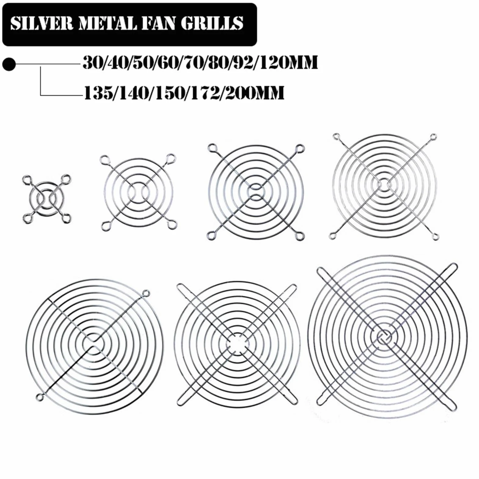 5 szt. metalowa siatka ochronna na palce grill 30 mm 40 mm 50 mm 60 mm 70 mm 80 mm 90 mm 120 mm 135 mm 140 mm 150 mm 170 mm 200 mm (kolor: 40 mm, rozmiar: 5 szt. srebrne grille)