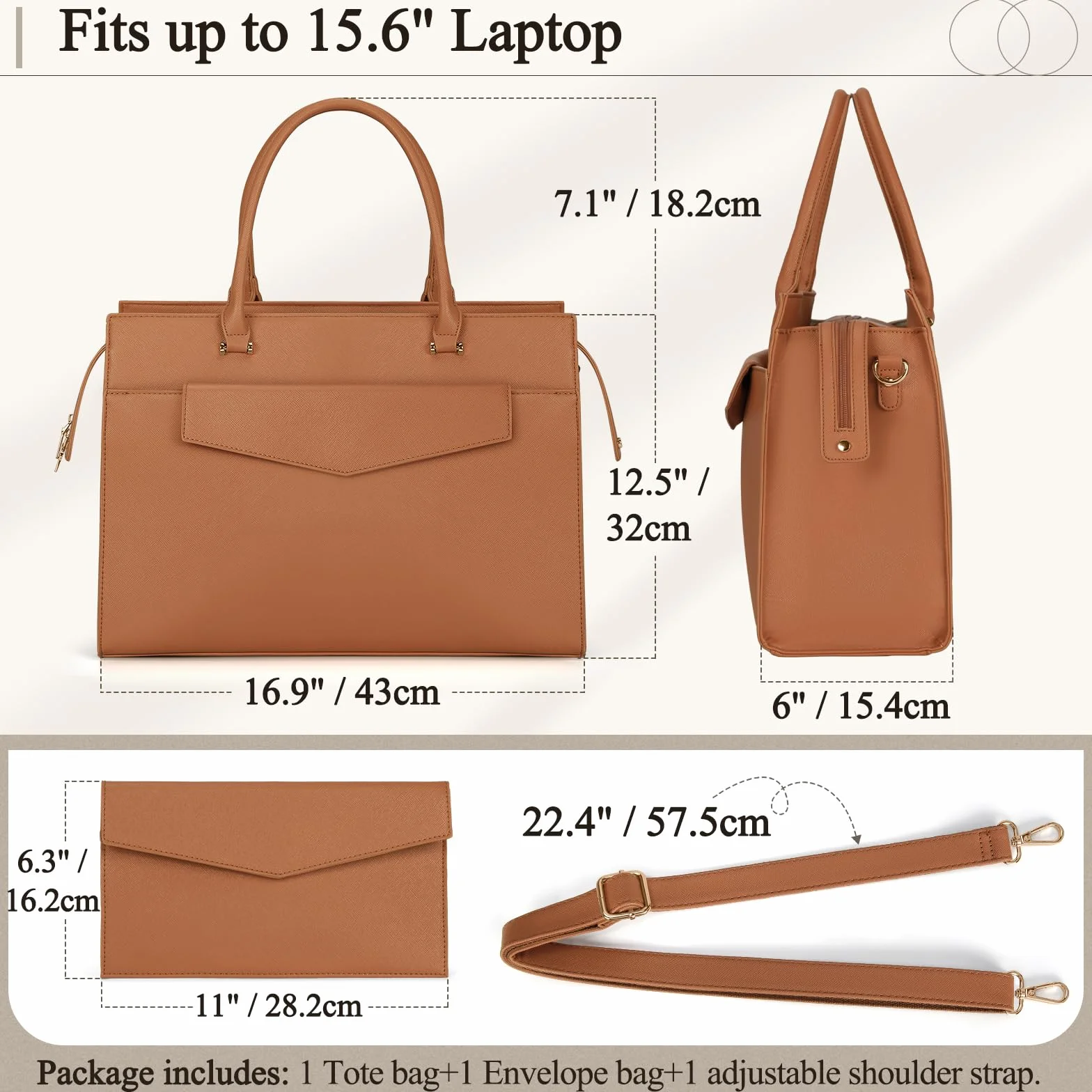 RAINSMORE damska torba na laptopa 15,6 cala skórzana kopertówka