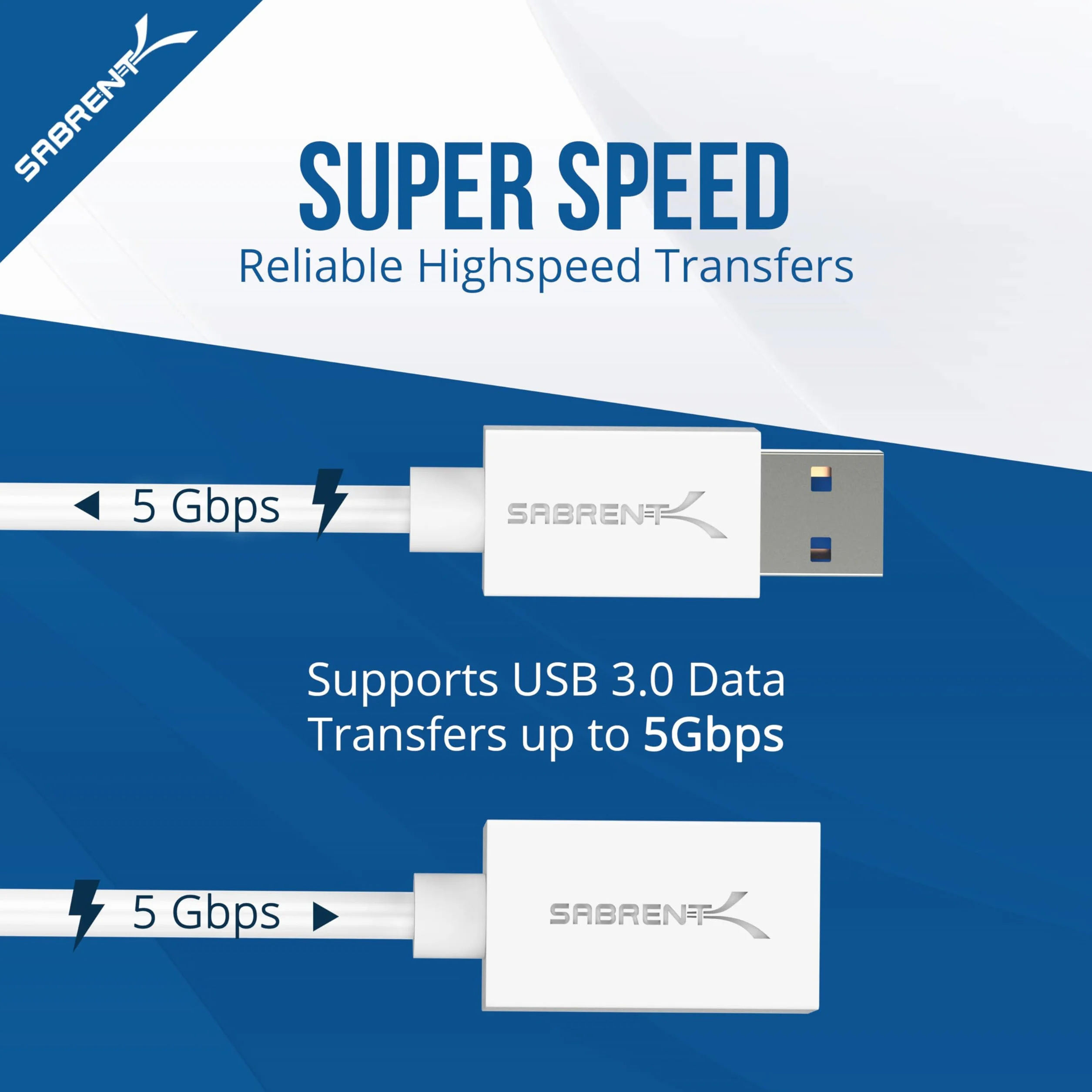 Sabrent Kabel przedłużający USB 3.0 A-męski na A biały 3 stopy CB-303W