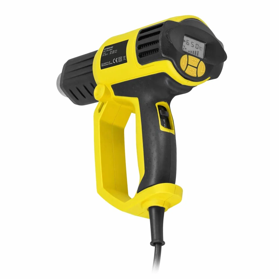 TROTEC Pistolet na gorące powietrze HyStream 2000 – Opalarka poziomy temperatury 50 °/ 650 °, 2000 W – Zabezpieczenie przed przegrzaniem, wyświetlacz LCD, do usuwania farby, lutowania, obkurczania