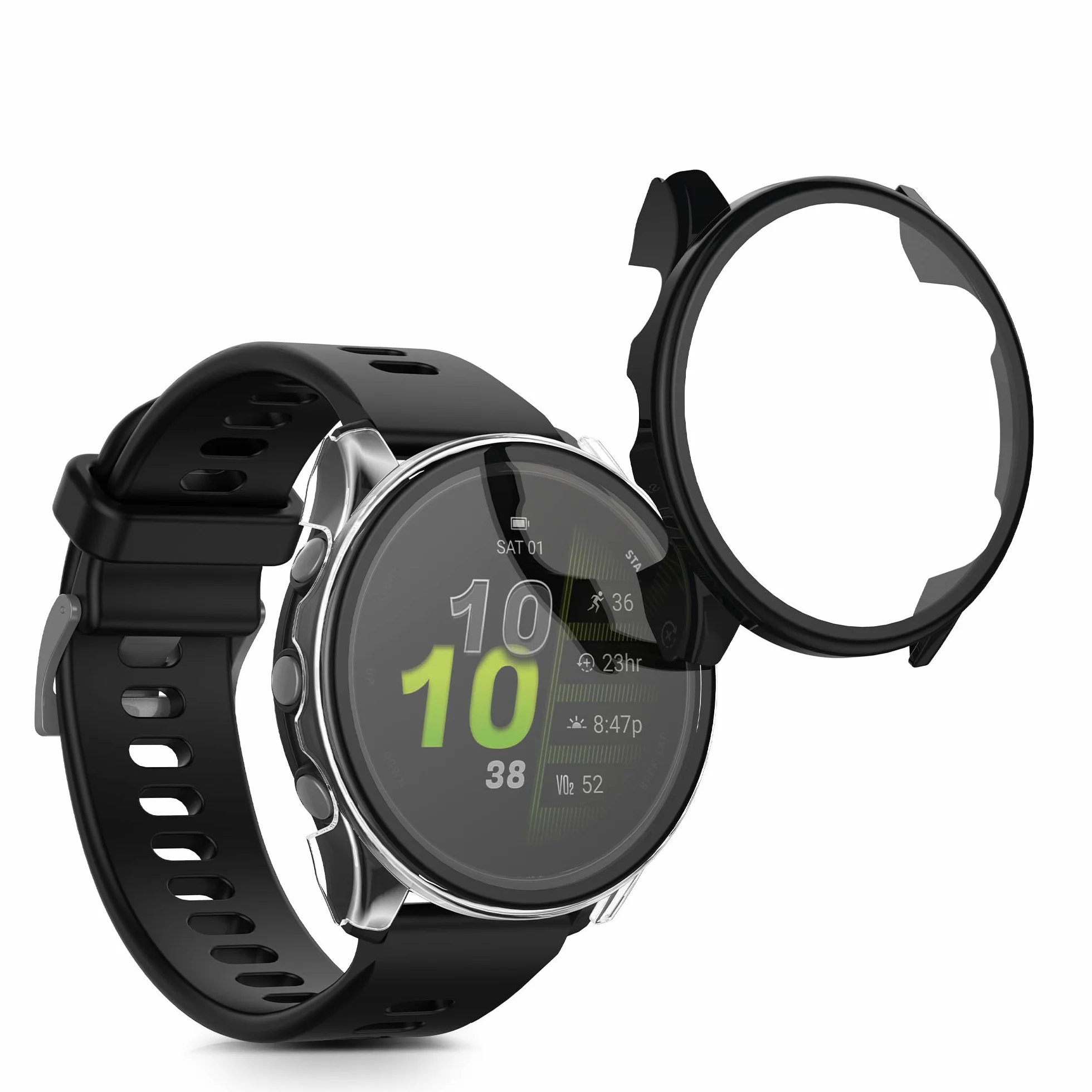 kwmobile Etui kompatybilne z Garmin Forerunner 970 47mm obudowa - 2X obudowa z hartowanego szkła do trackera fitness - przezroczysta-czarna
