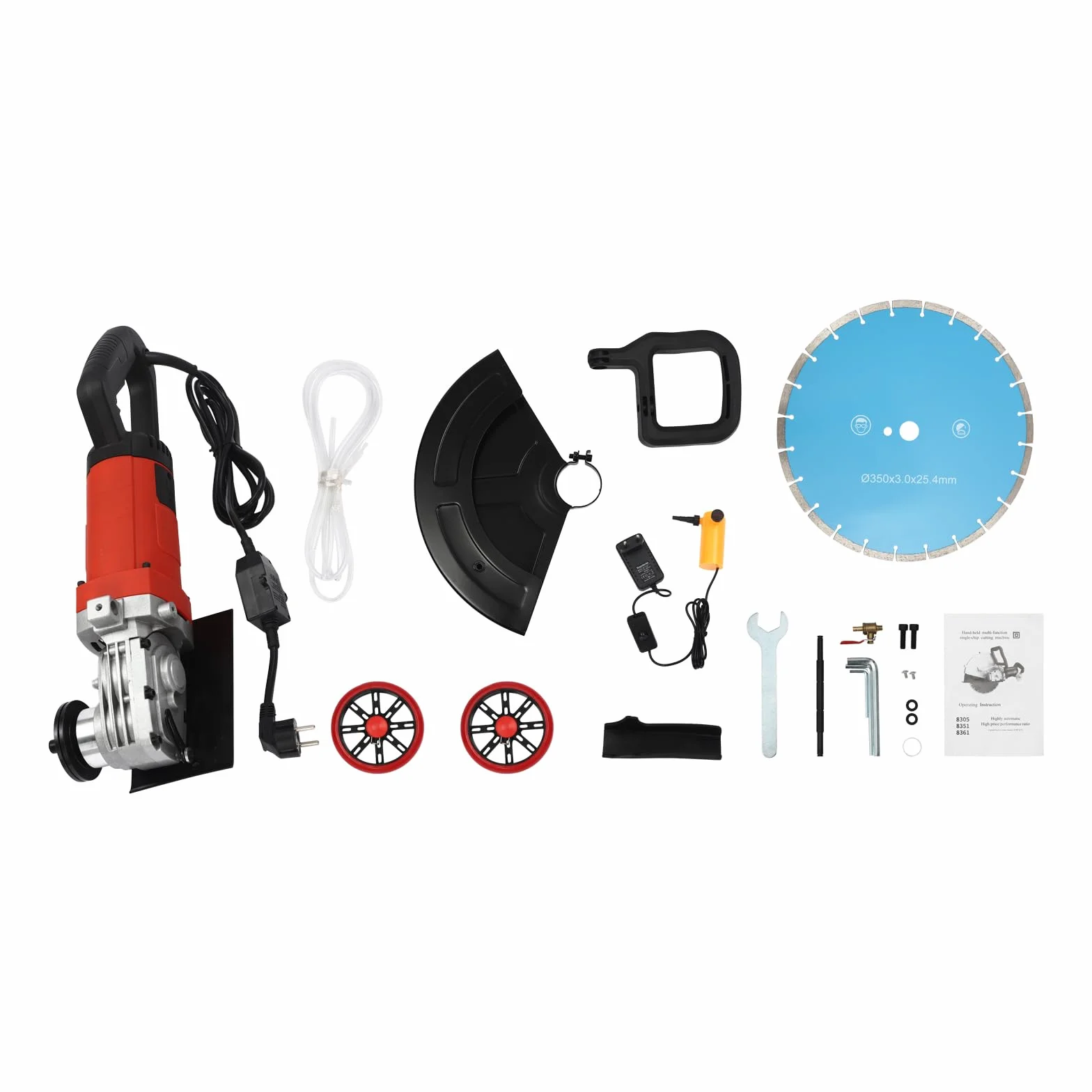 Piła do betonu przecinarka do betonu z 350 mm diamentowym brzeszczotem 4000 W, silnik z czystej miedzi, maks. głębokość cięcia: 135 mm, przecinarka do cięcia na mokro z kołami pomoc