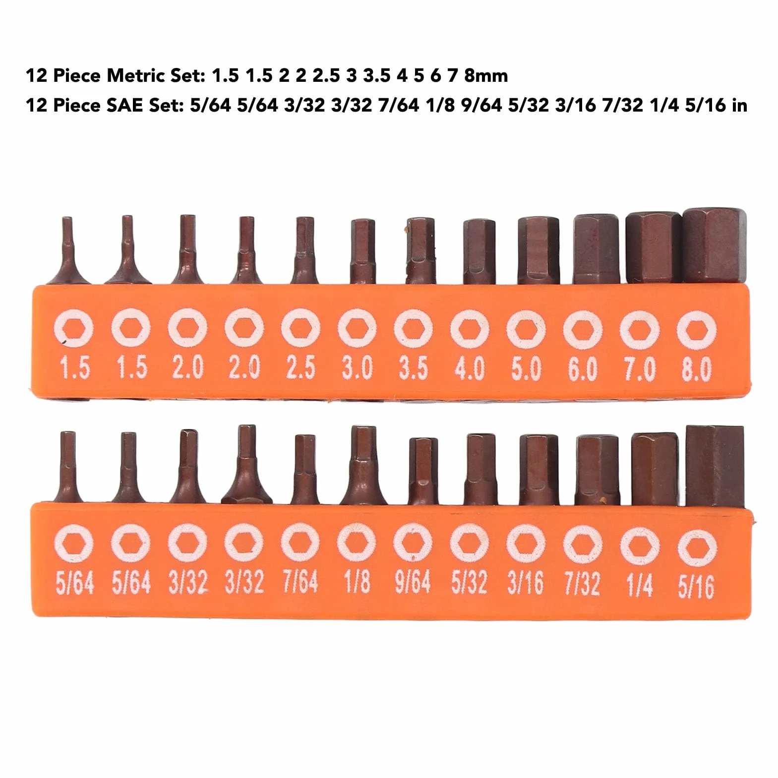 Srliya Zestaw bitów sześciokątnych 24 szt. Sześciokątny trzpień sześciokątny S2 Eloy Steel Metric i Sae Hex Bit do zastosowań przemysłowych 25 mm z uchwytem do przechowywania