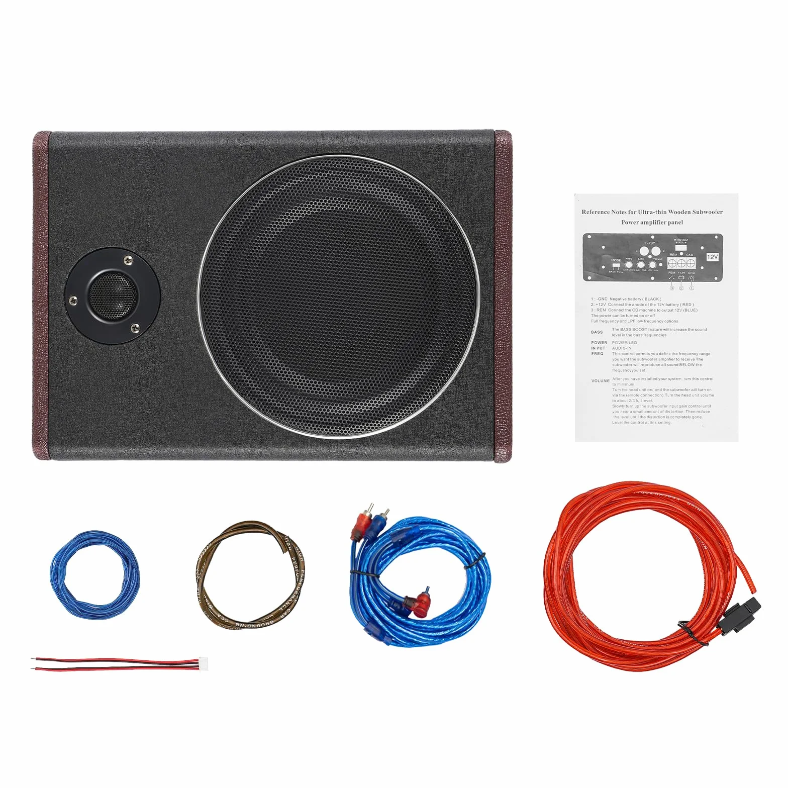 Subwoofer 8", 600 W, aktywny powered subwoofer pod siedzeniem, 12 V, wbudowany wzmacniacz do samochodów ciężarowych, kamperów, czarny