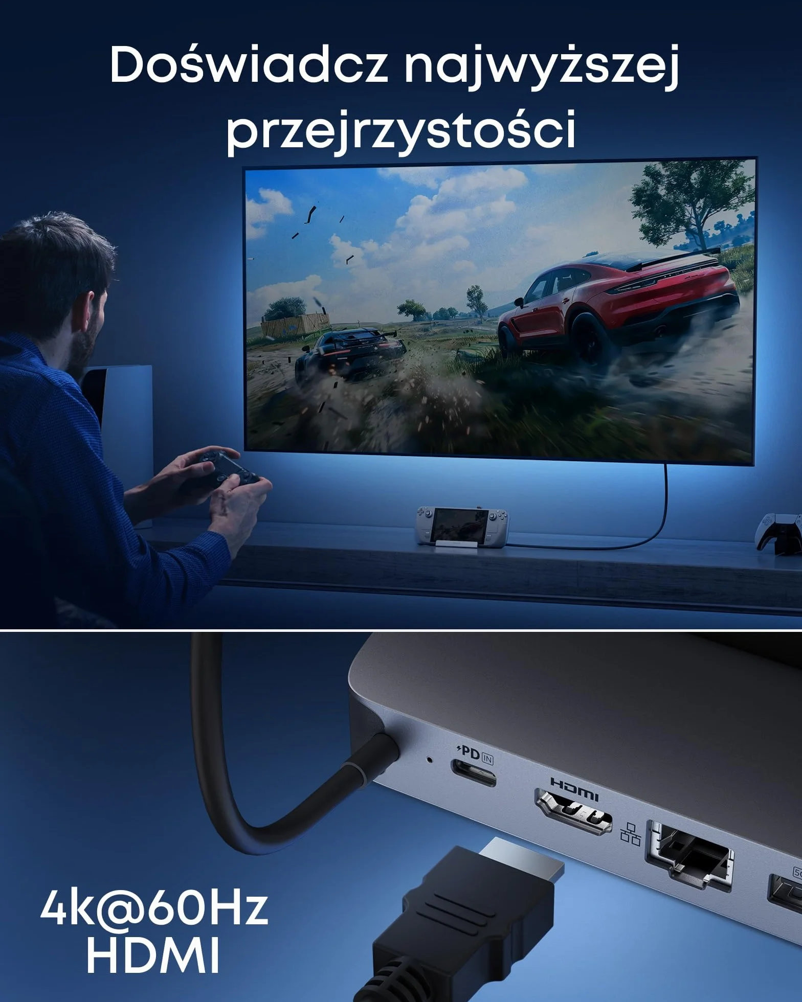 Stacja ładująca Anker do Steam Deck/ROG Ally, stacja ładująca 6 w 1, koncentrator USB-C z HDMI 4K @60Hz, Ethernet 1 Gbps, 2 porty USB-A i 1 port USB-C, szybkie ładowanie 100 W i nie tylko.