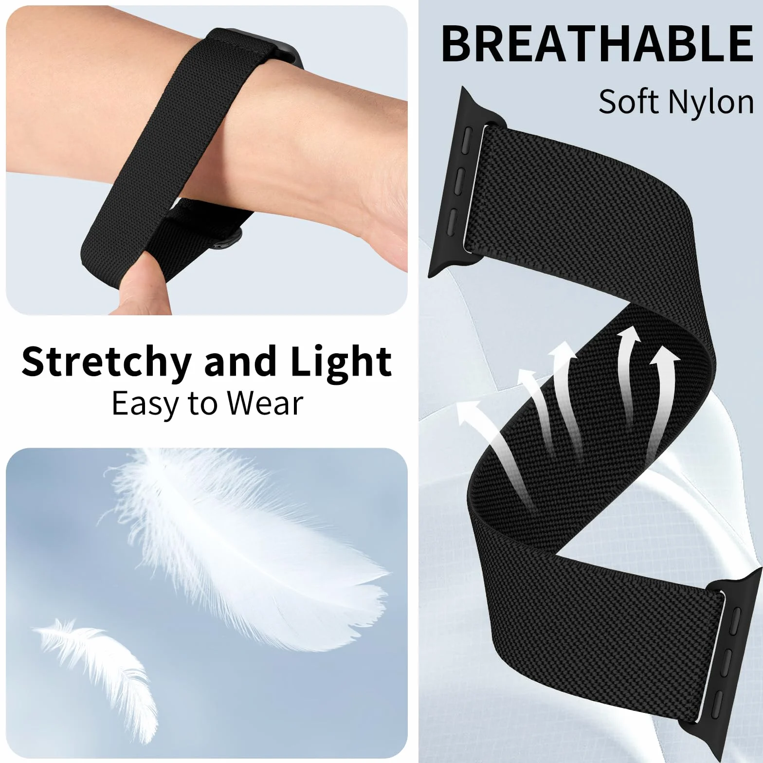 AMSKY Elastyczne nylonowe paski kompatybilne Apple Watch 40 44 45 41 42 38 49 mm iWatch Series 9 8 7 6 5 4 3 2 1 Se Ultra