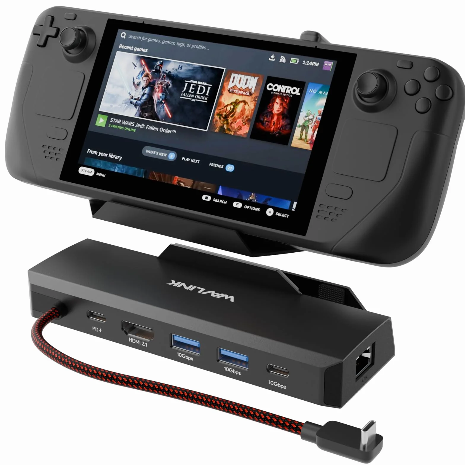 WAVLINK Stacja dokująca 6 w 1 do Steam Deck 4K 144 Hz HDMI 2.1 100 W PD USB 3.2 Gigabit RJ45