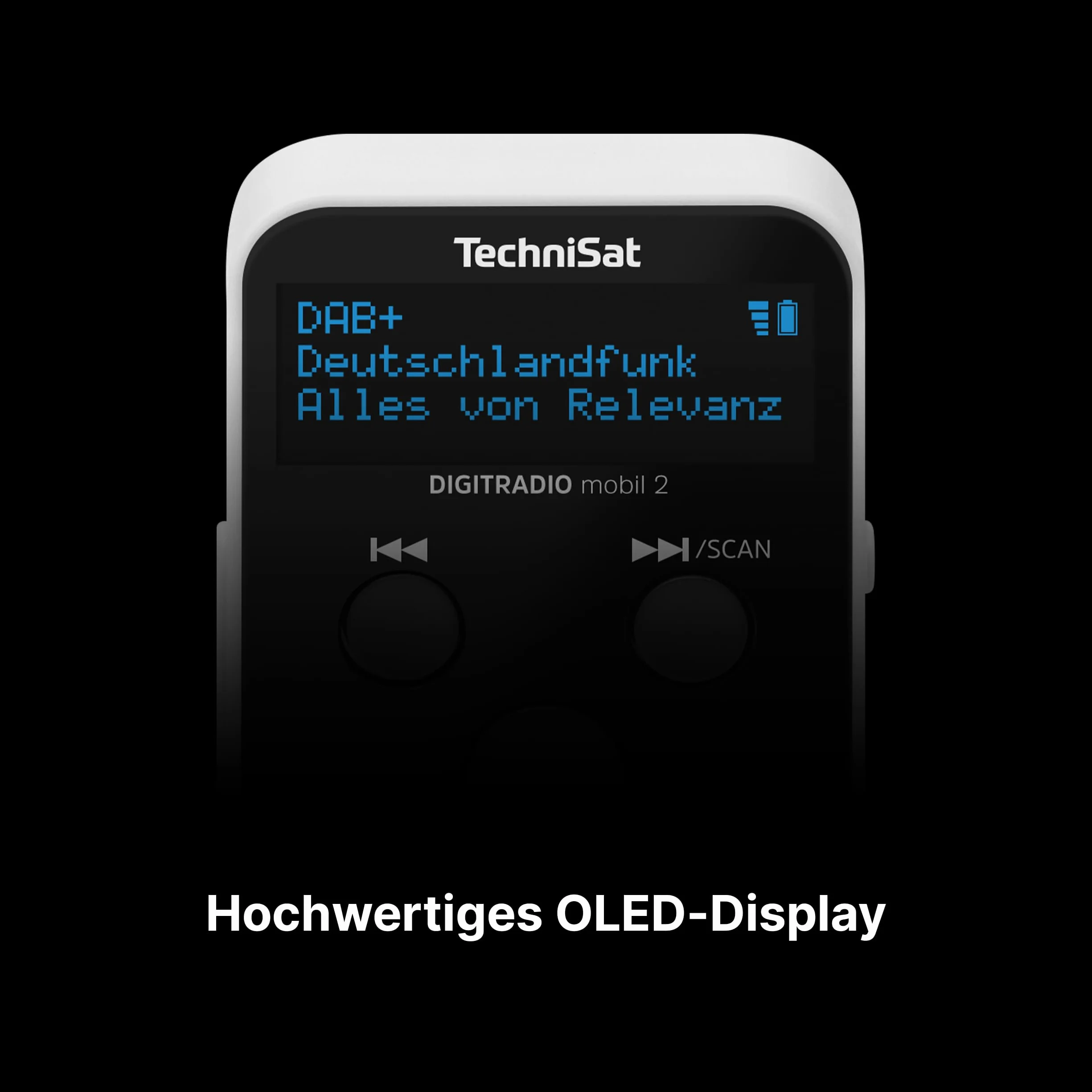 TechniSat Digitradio mobilne 2 przenośne radio DAB+ FM z wbudowanym akumulatorem OLED czarno-białe