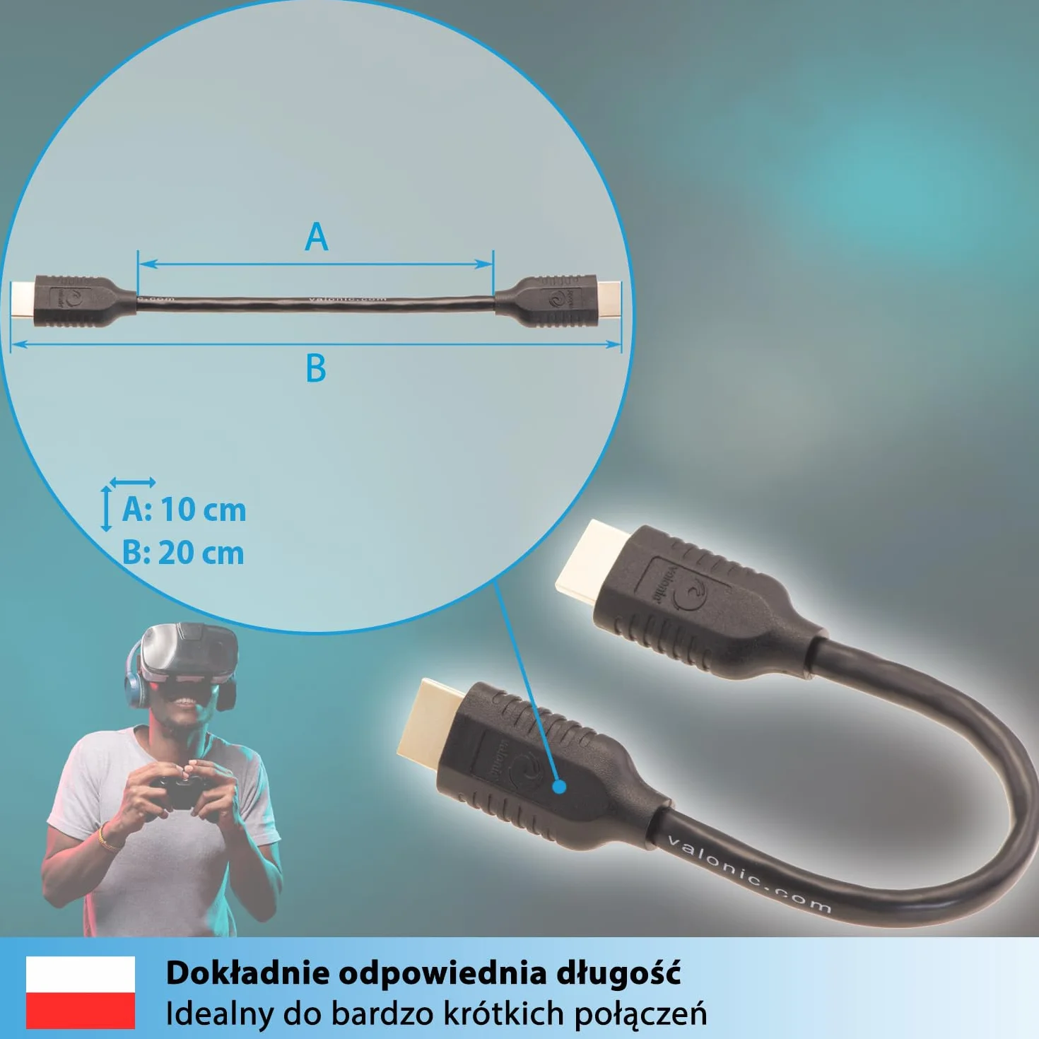 Valonic Kabel HDMI 20 cm 2 szt. 4K ARC UHD Full HD Ethernet Czarny