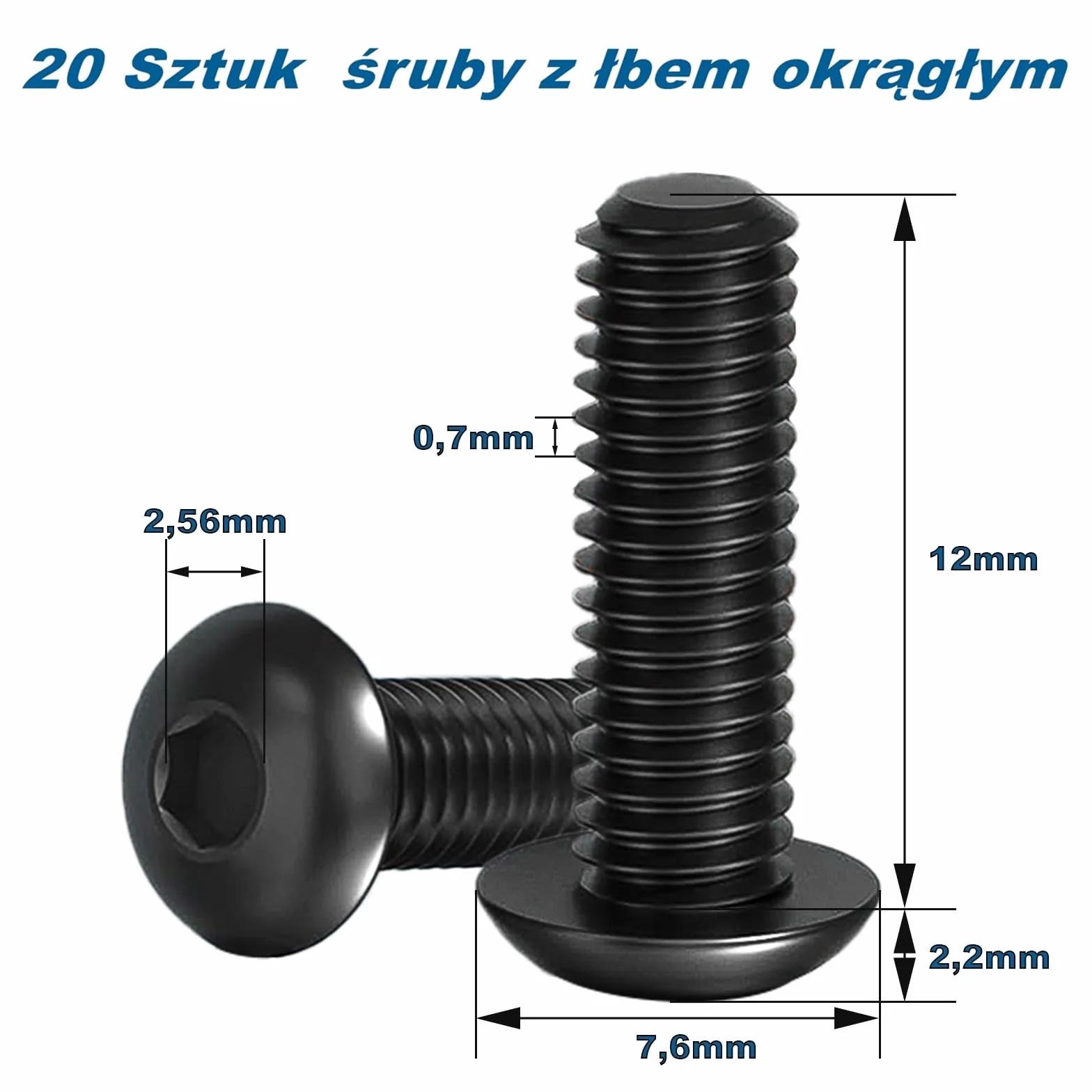 20 sztuk śrub z łbem soczewkowym M4 x 12, śruby z łbem okrągłym ISO 7380, śruby z łbem płaskim, sześciokątnym, stal węglowa, pełny gwint z kluczami imbusowymi
