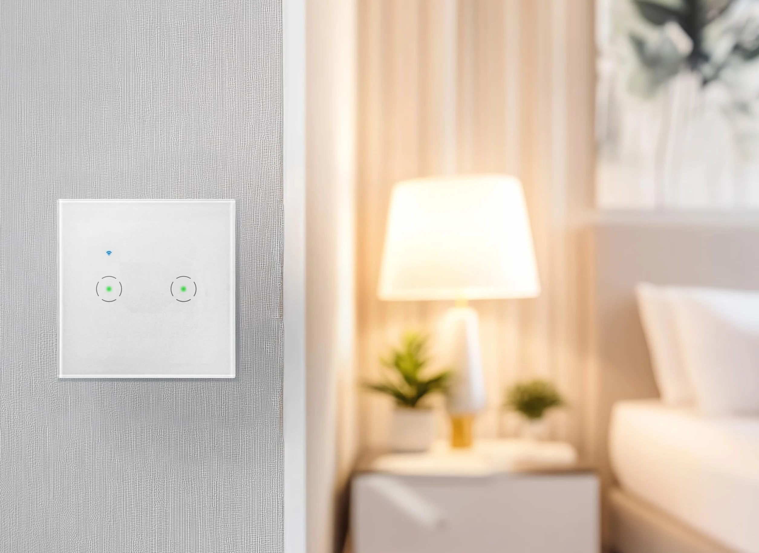 Włącznik Podtynkowy Podwójny Zdalne Sterowanie Oświetleniem Wifi Aplikacja Tuya Smart Home Szklany Panel Dotykowy Podświetlenie Nocne LED (biały)
