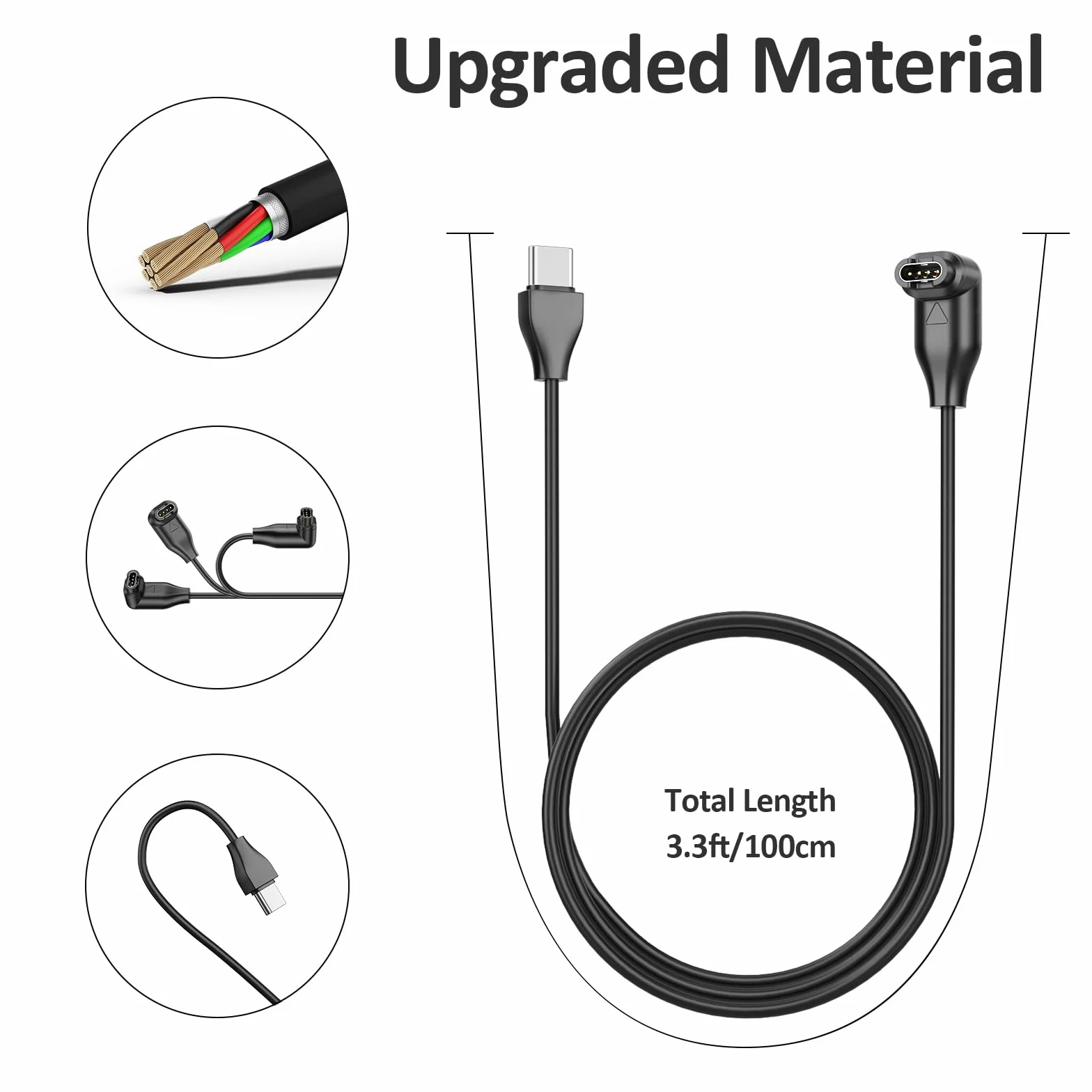 2 Pack kabel do ładowania dla zegarka Garmin, 100cm/3,3ft USB-C i USB-A kątowe ładowarki dla serii Garmin Fenix/Venu/Forerunner/Instinct/Vivoactive/Approach
