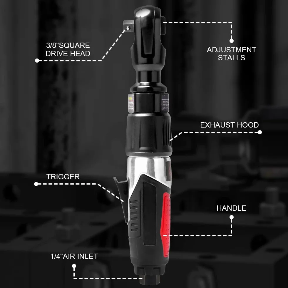 AEROPRO TOOLS Profesjonalny zestaw kluczy pneumatycznych z grzechotką 3/20.3 cm z adapterem napędowym 1/5.1 cm, pneumatyczny klucz udarowy do automatycznej konserwacji, napraw 50 stóp