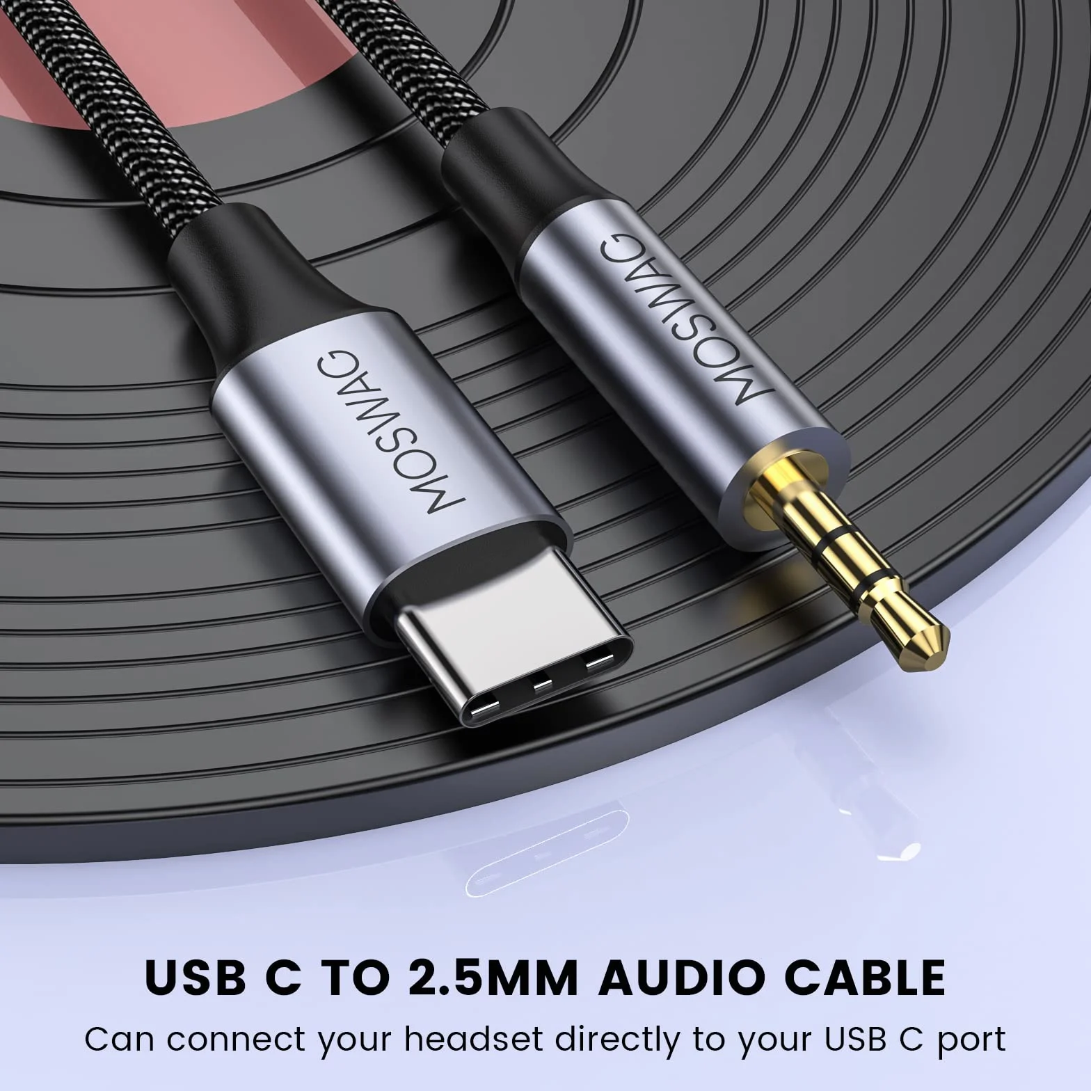 MOSWAG Kabel audio USB C na 2,5 mm, USB C na 2,5 mm, przedłużacz do słuchawek Bose QuietComfort SE, QCSE, QC45, QC35 II, QC35, QC25 i innych słuchawek