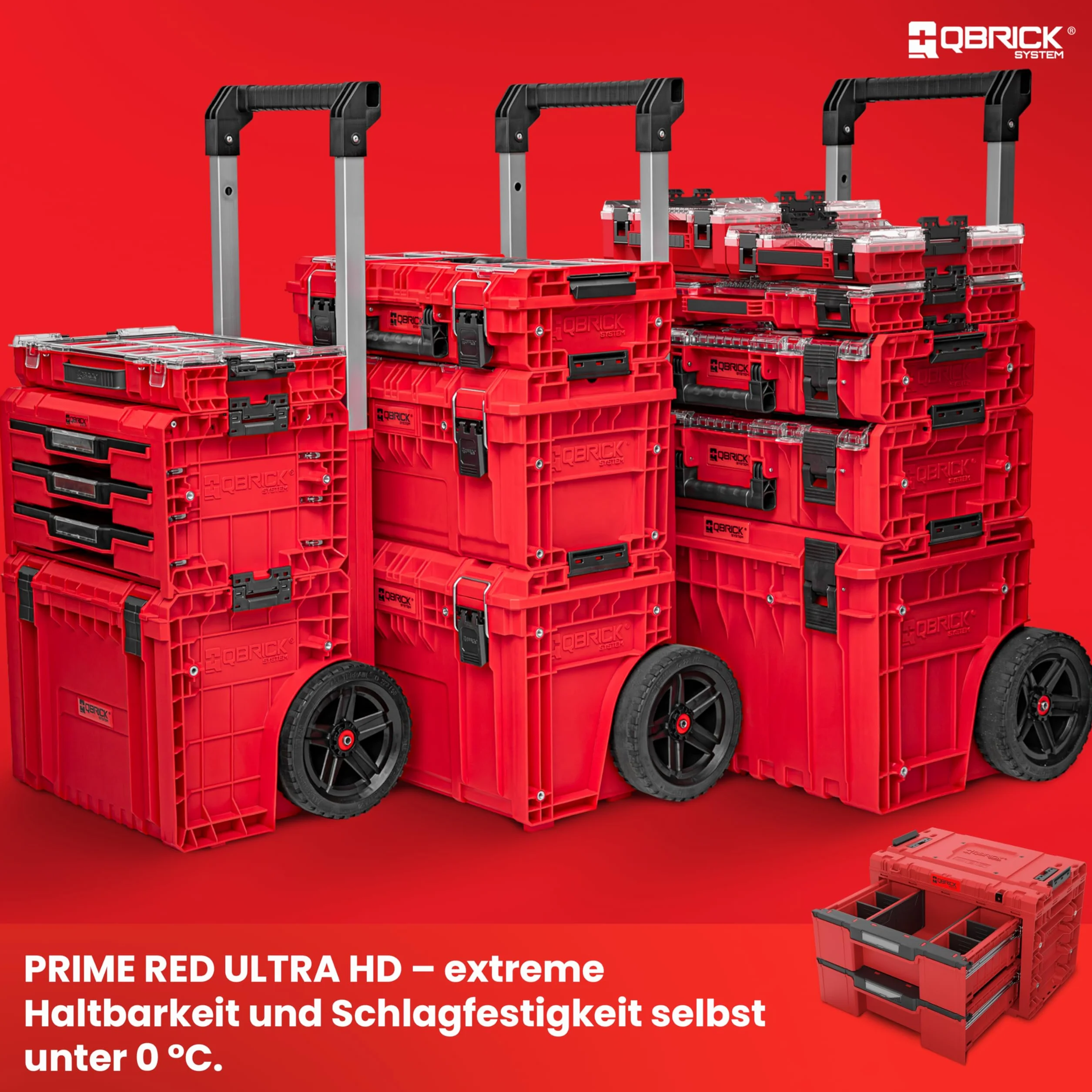 Qbrick System Skrzynka narzędziowa pusta – 2 szuflady – skrzynka na narzędzia – mobilny adapter na kółkach – 542 x 335 x 369 mm – czerwona Ultra HD