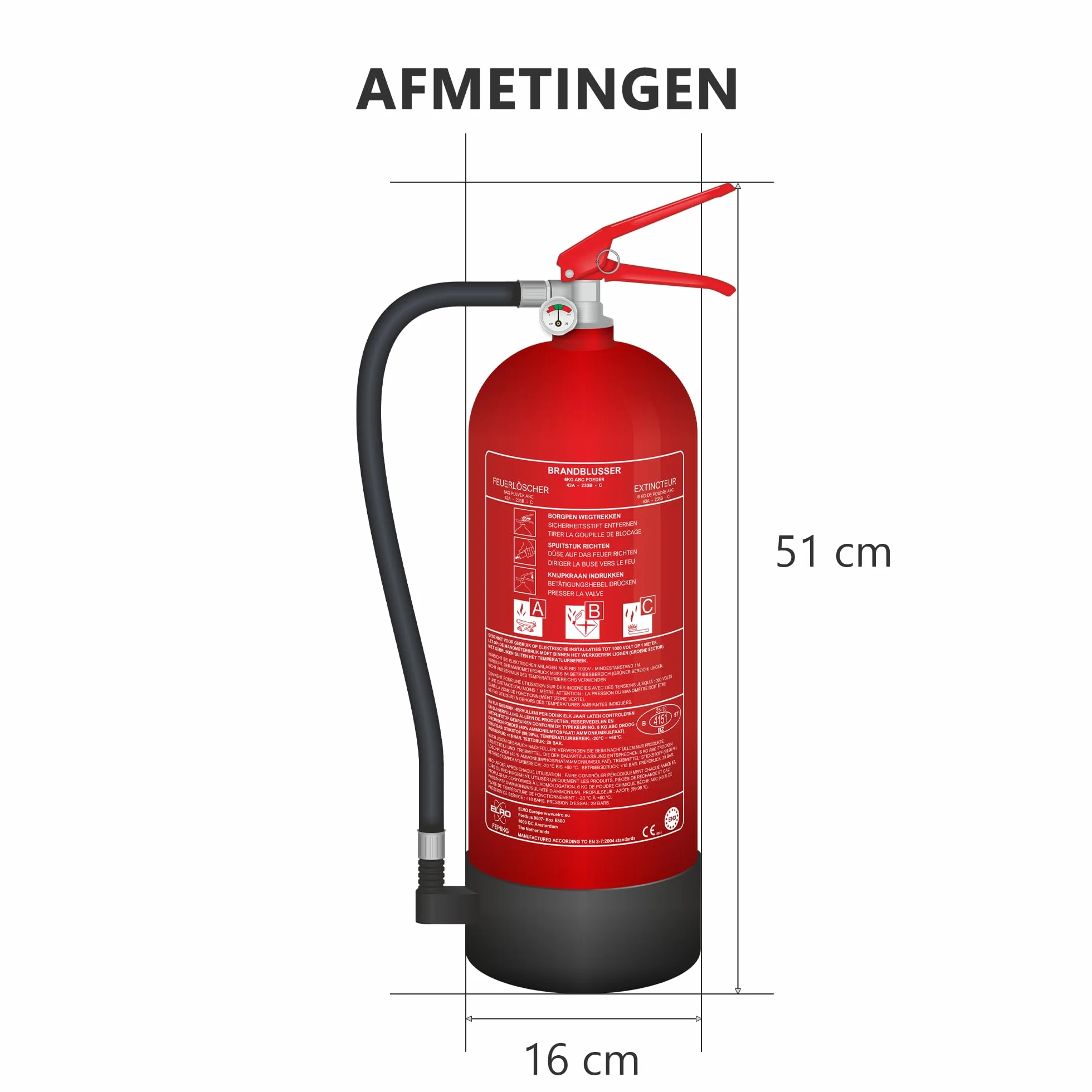 ELRO FEP6KG gaśnica proszkowa 6 kg - klasy ABC - duża pojemność - do pojazdów, domów i warsztatów - certyfikowana w 3