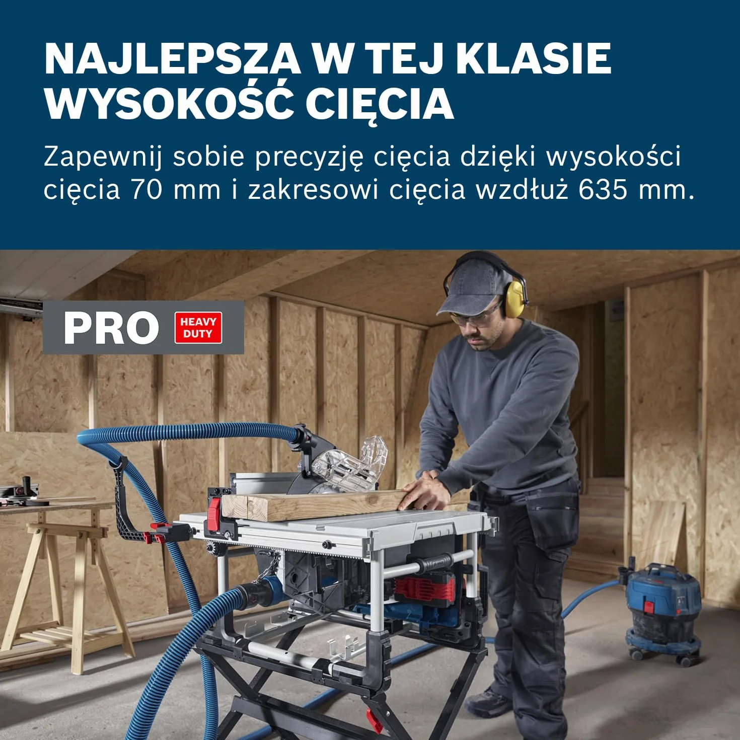 Bosch Professional 18V System Akumulatorowa stołowa piła tarczowa GTS 18V-70 (tarcza pilarska Optiline Wood, prowadnica kątowa, drążek prowadzący, klucz oczkowy, pokrywa ochronna, 2 adaptery)
