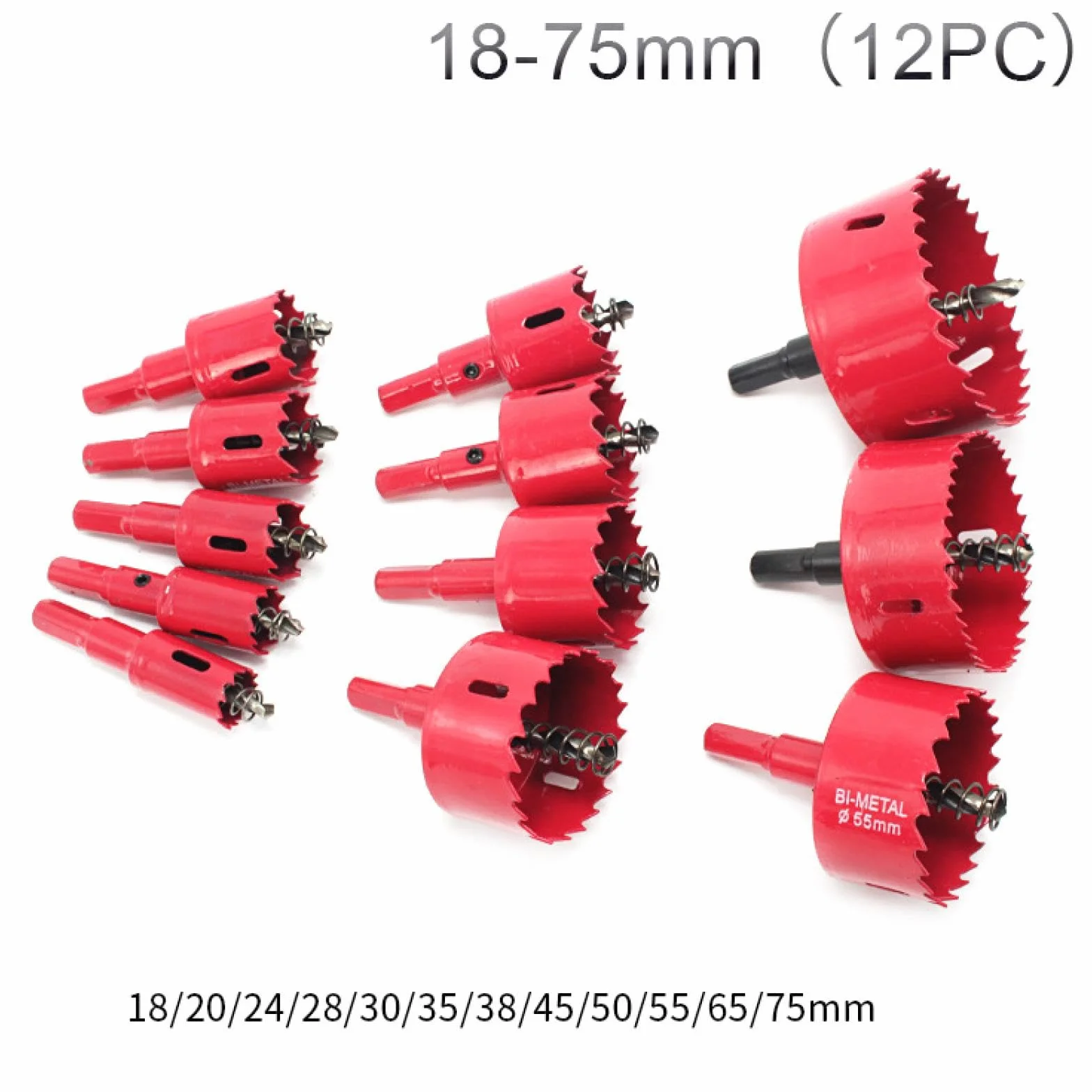 60-75mm Bimetalowe otwornice do drewna Wiertło HSS Stal M42 Zestaw otwornic do drewna Otwieracz do desek Drewno/aluminium Rura żelazna (12 szt.)